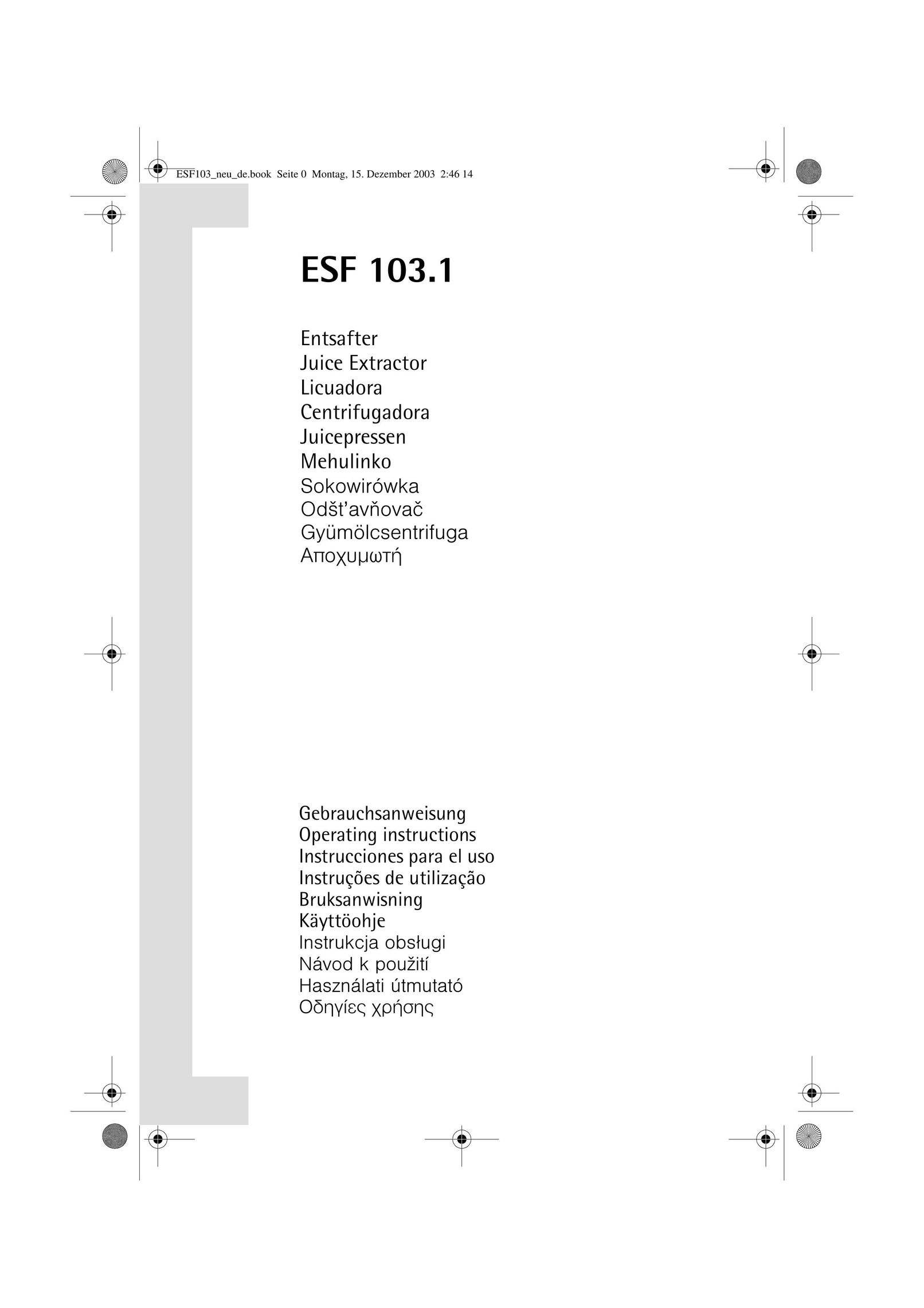 AEG ESF 103.1 Juicer User Manual