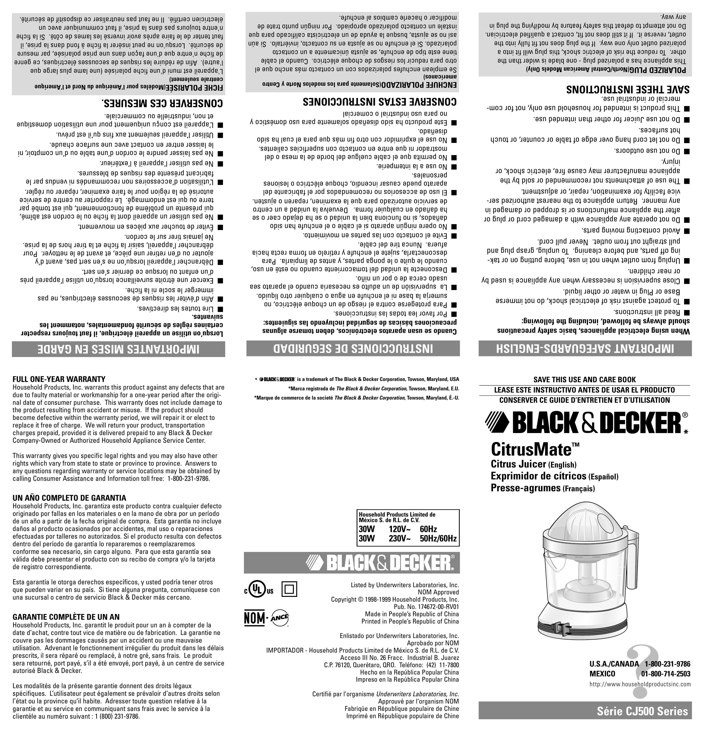 Black & Decker CJ500 Juicer User Manual