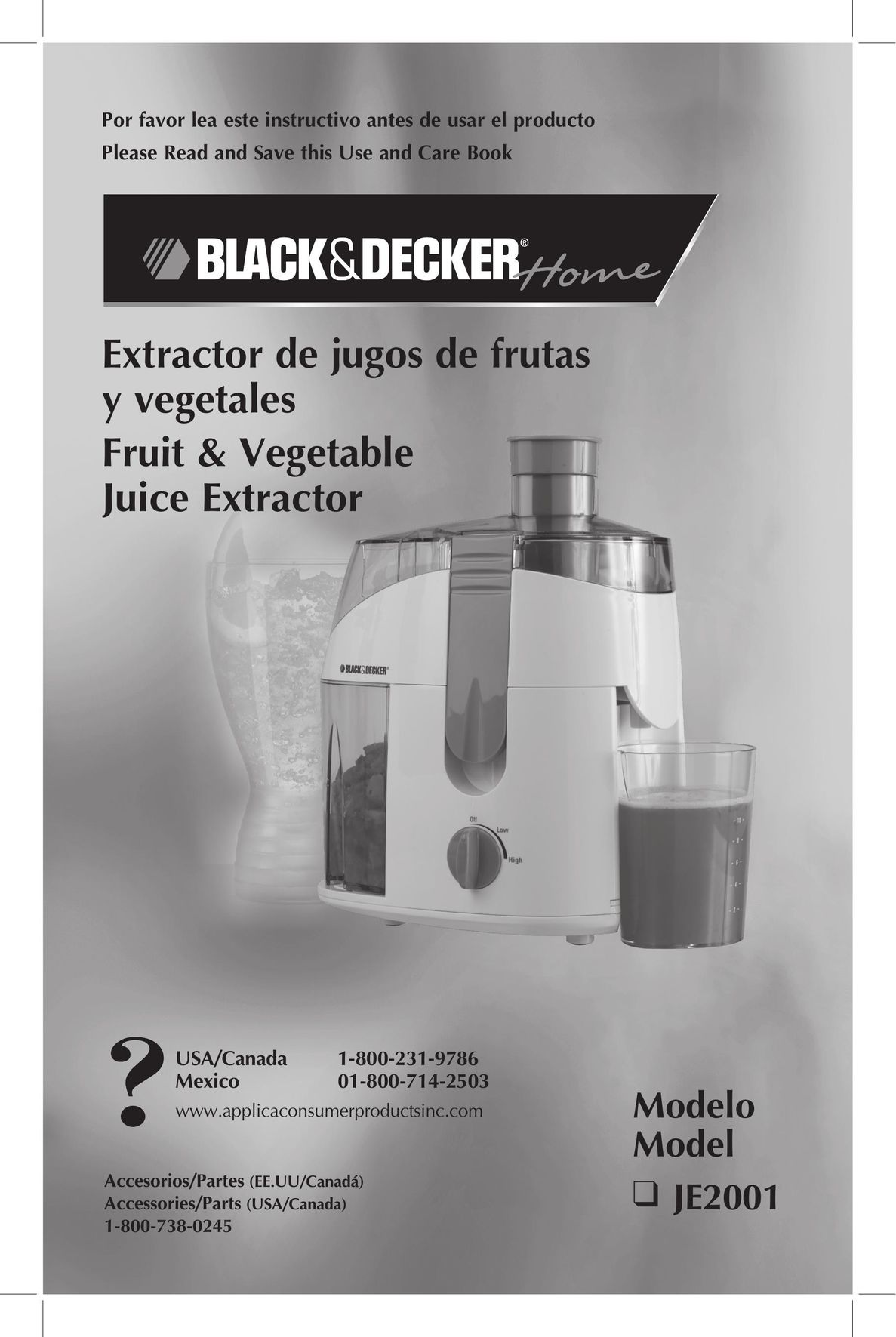 Black & Decker JE2001 Juicer User Manual