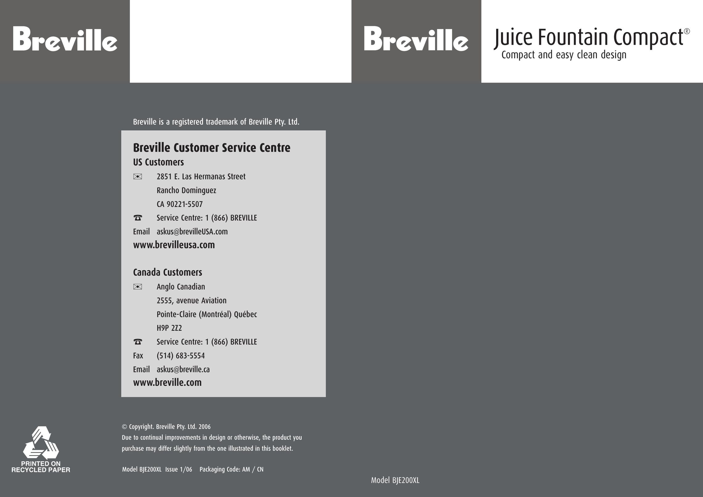 Breville BJE200XL Juicer User Manual