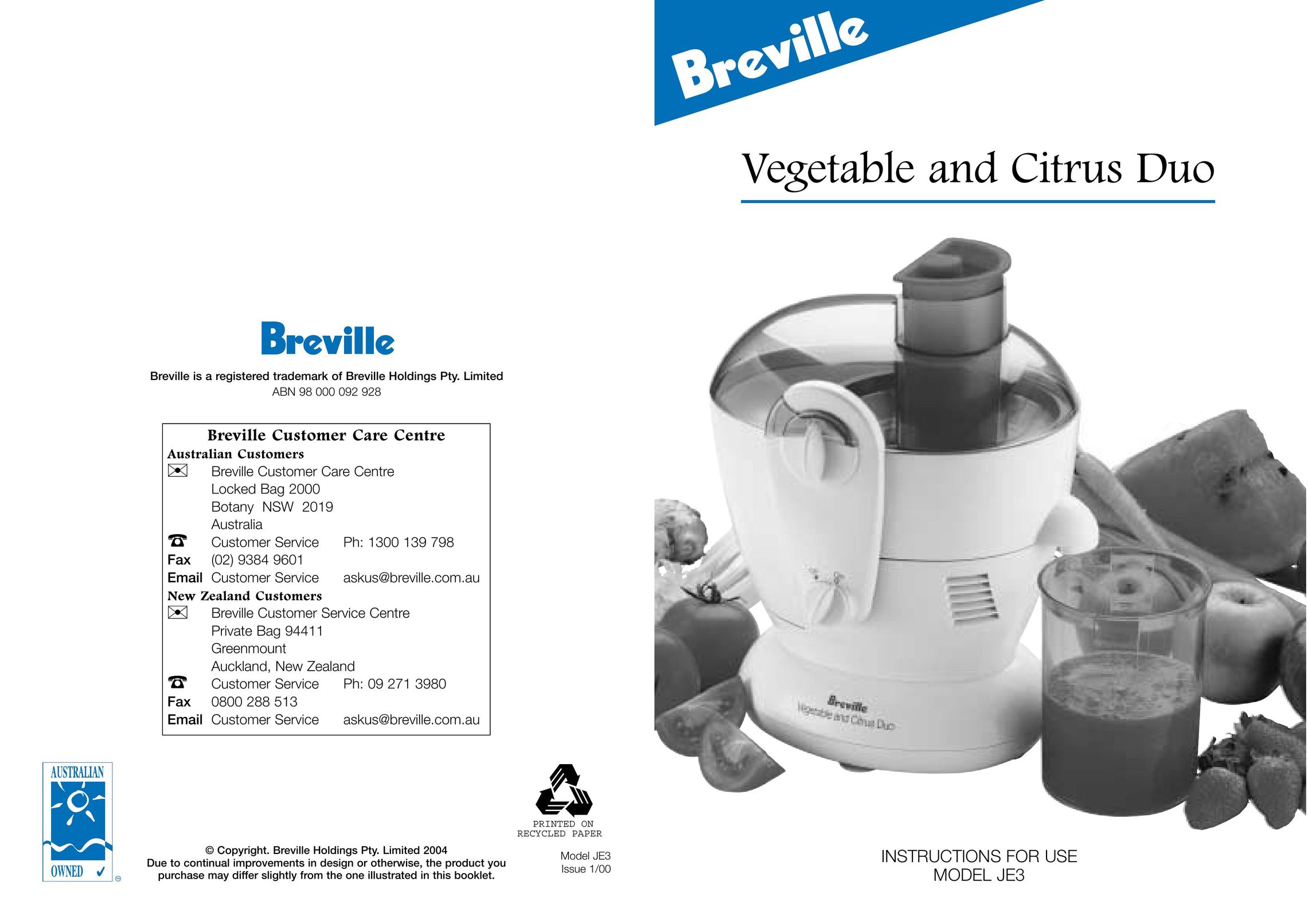 Breville JE3 Juicer User Manual