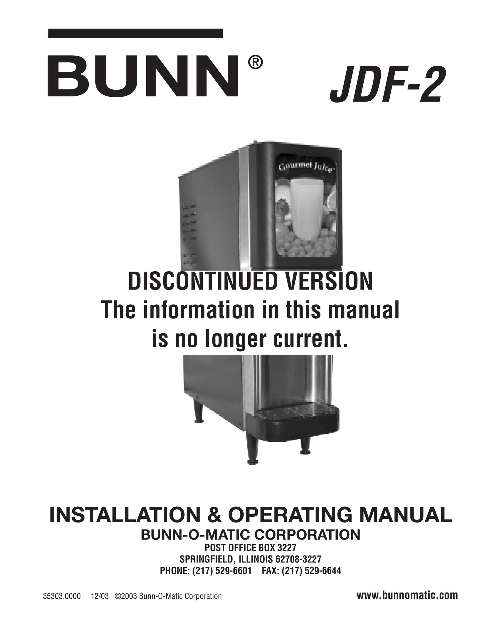 Bunn jdf-2 Juicer User Manual