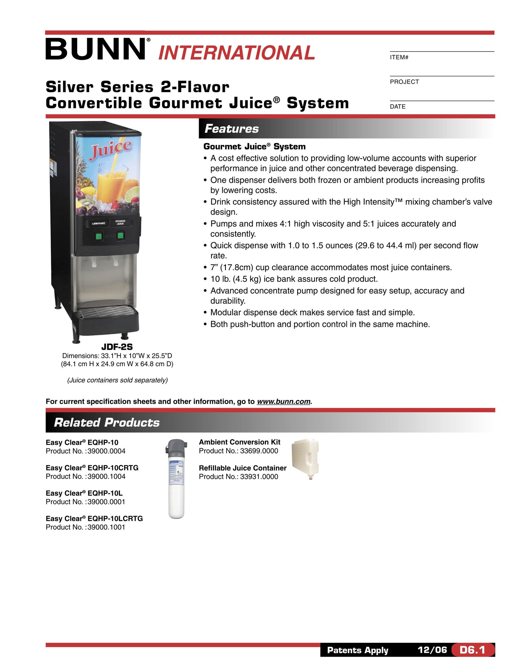 Bunn JDF-2S Juicer User Manual