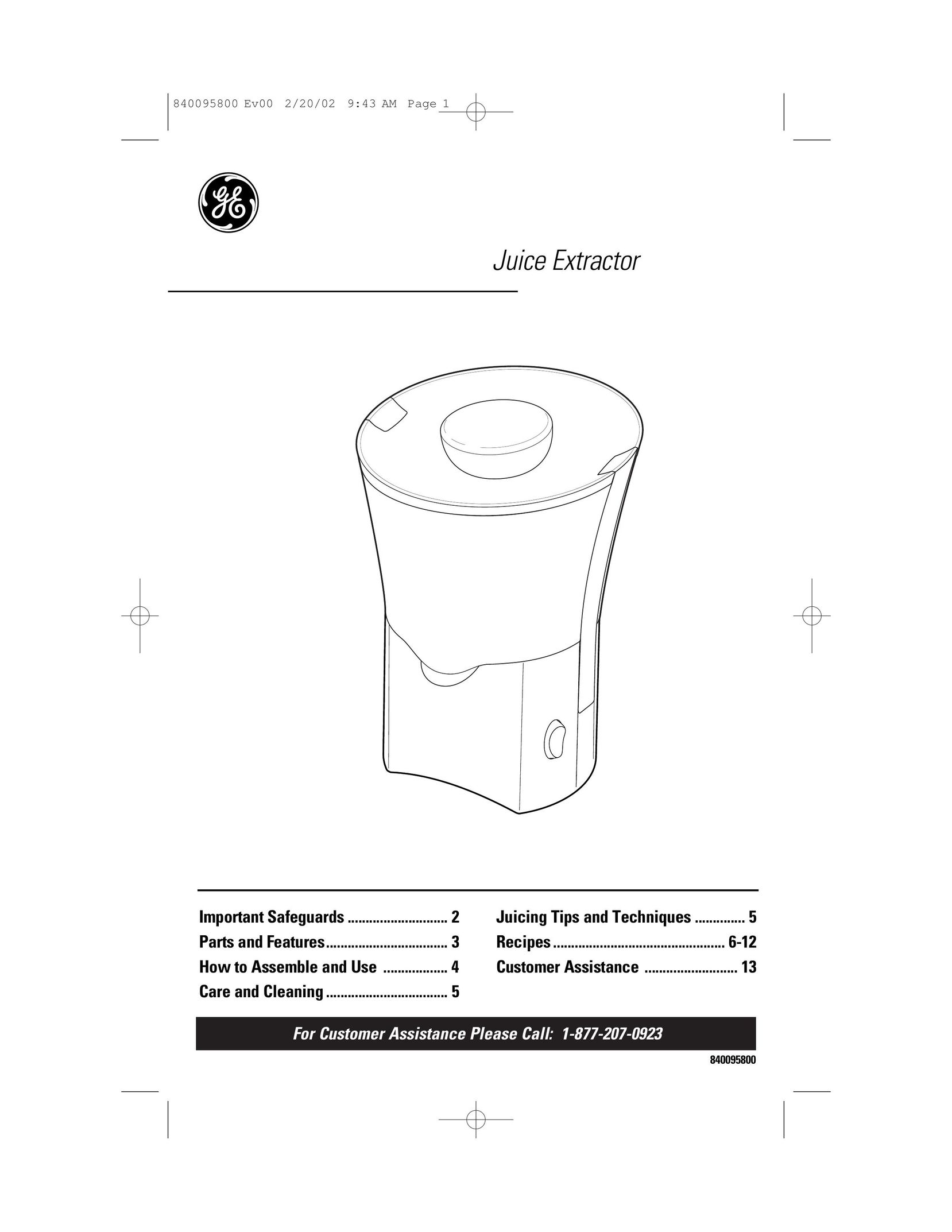 GE 840095800 Juicer User Manual