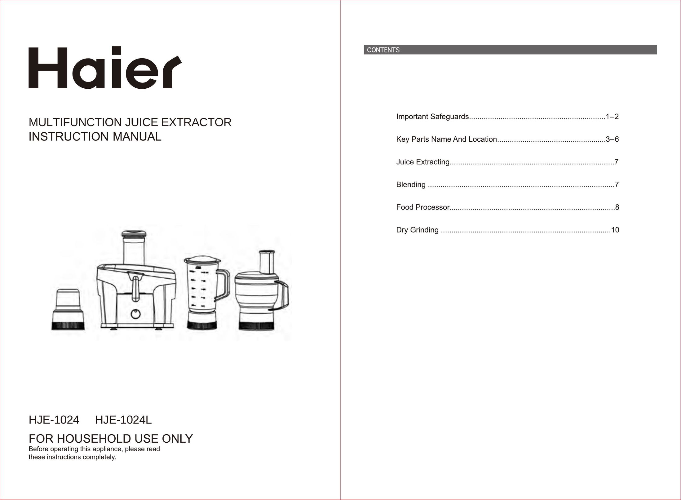 Haier HJE-1024 Juicer User Manual