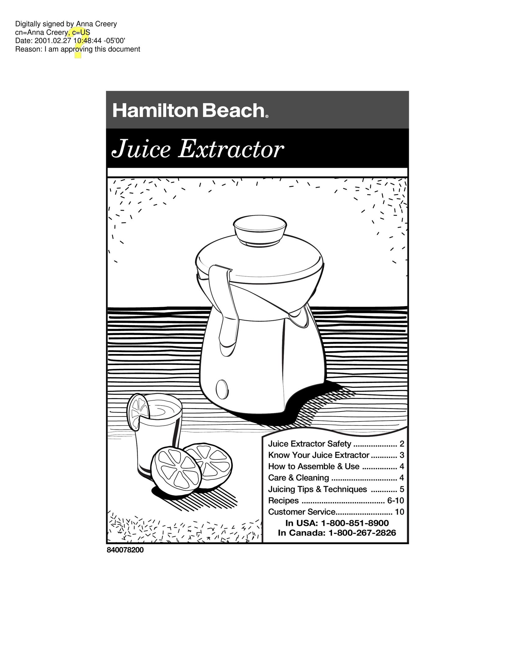 Hamilton Beach 67333 Juicer User Manual