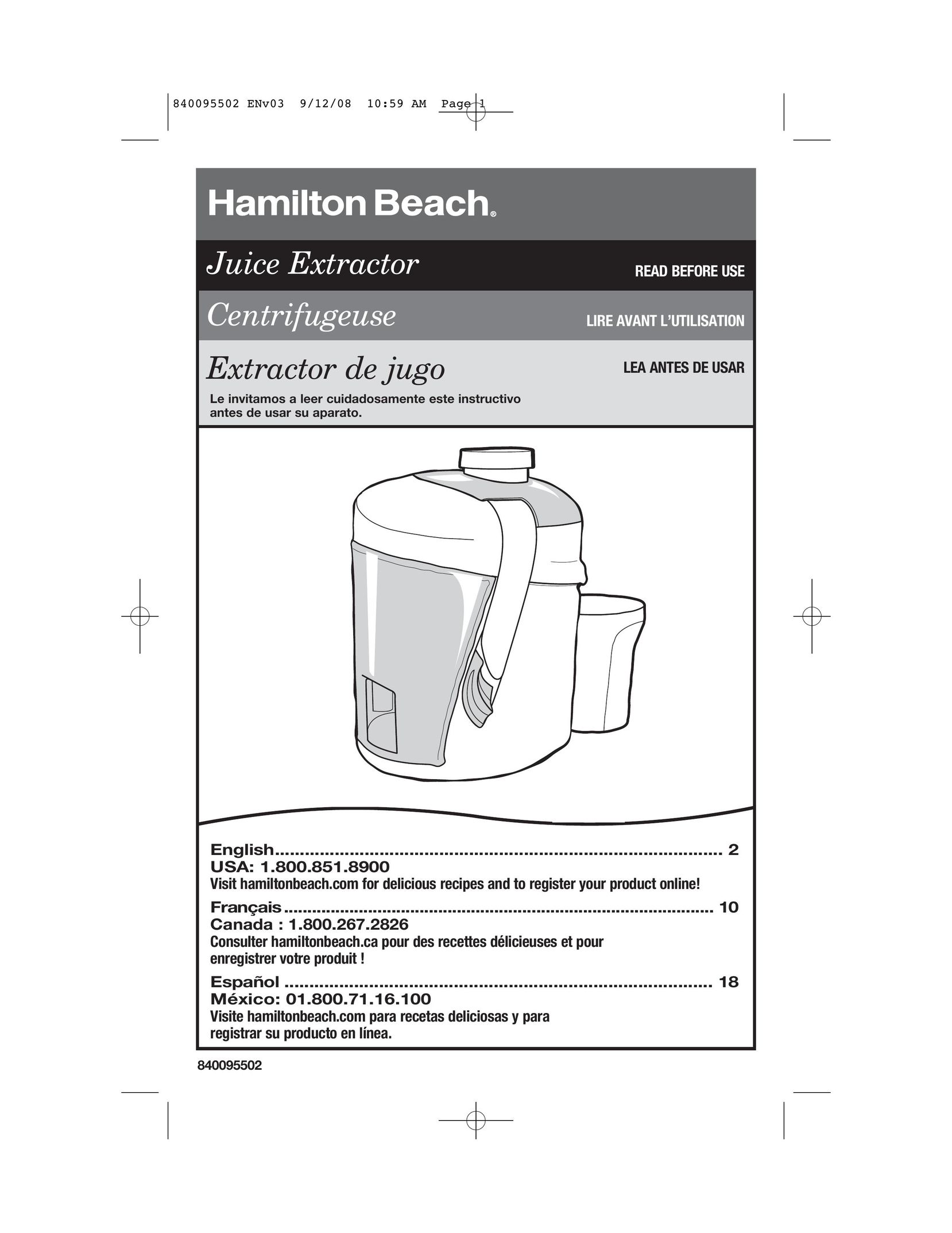Hamilton Beach 67801 Juicer User Manual