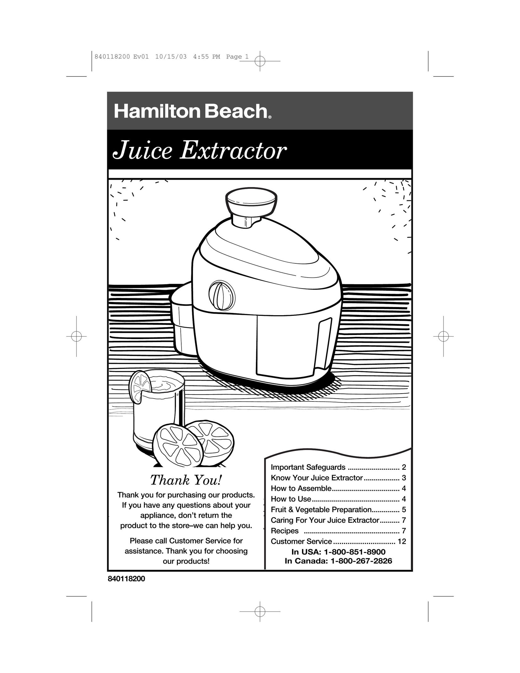 Hamilton Beach 67900 Juicer User Manual