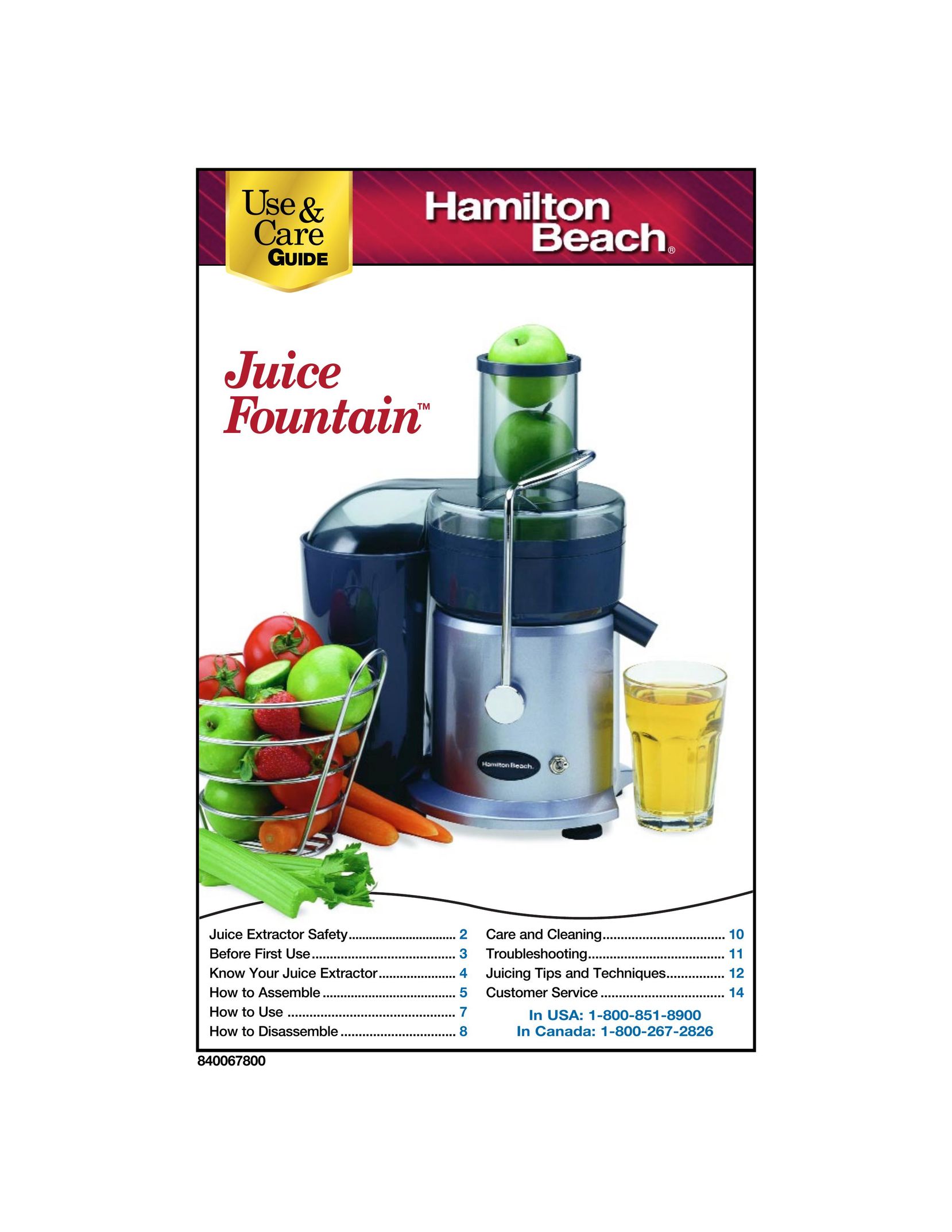 Hamilton Beach 840067800 Juicer User Manual