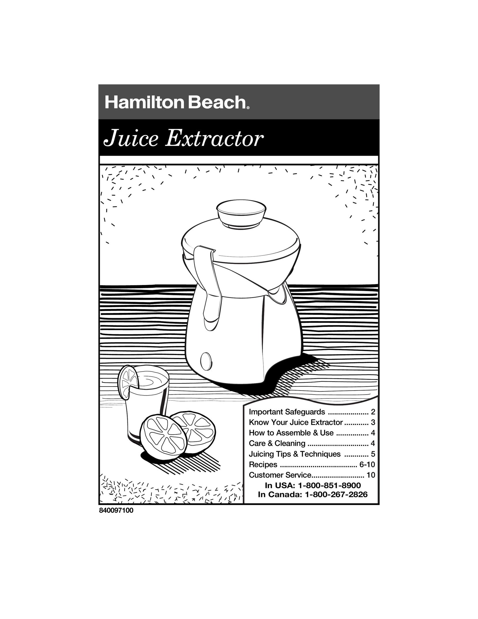 Hamilton Beach 840097100 Juicer User Manual