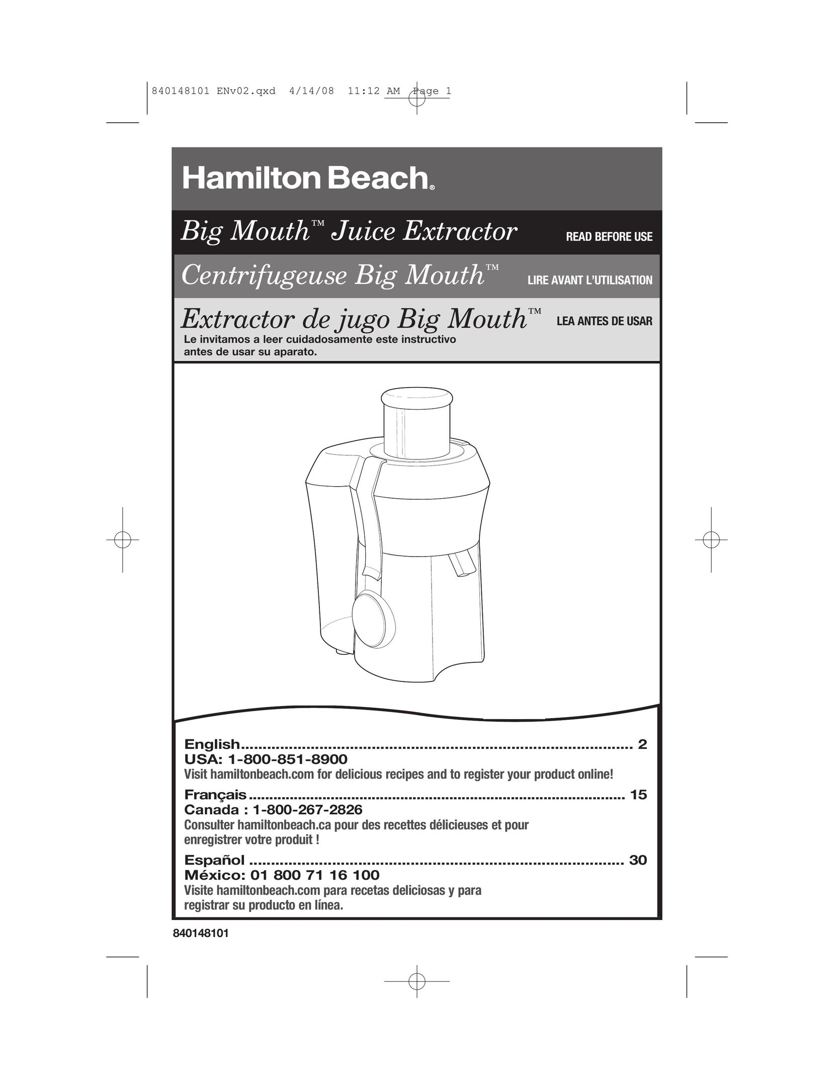 Hamilton Beach 840148101 Juicer User Manual