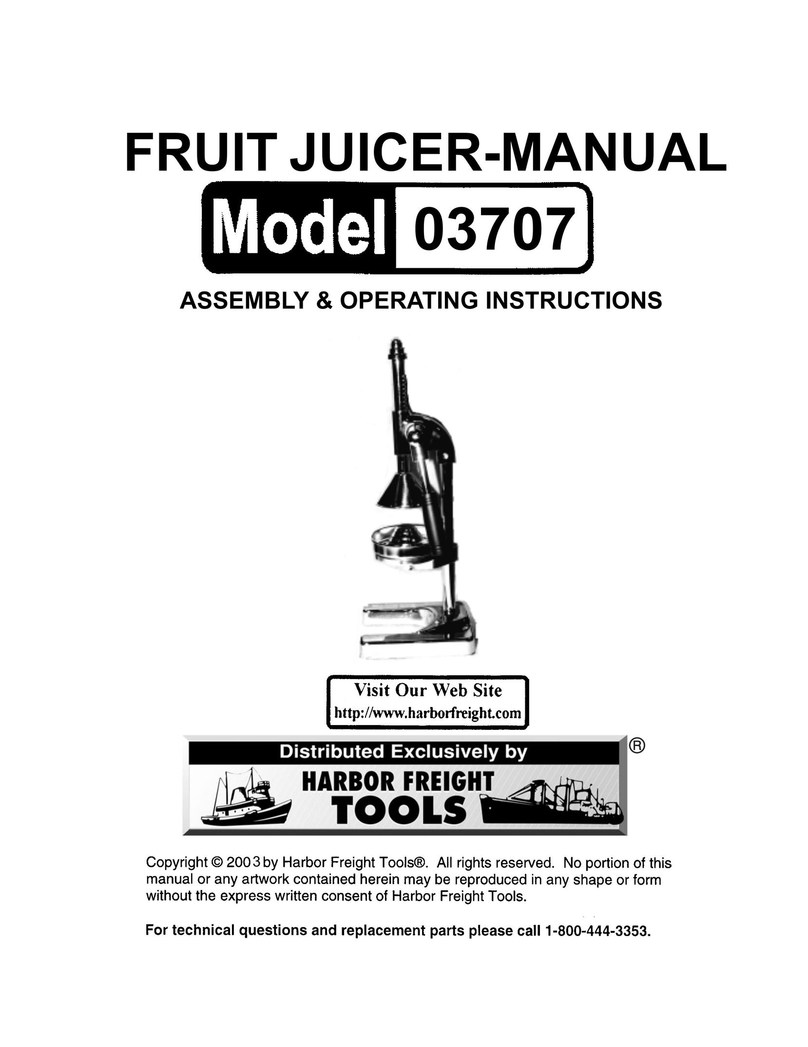 Harbor Freight Tools 03707 Juicer User Manual