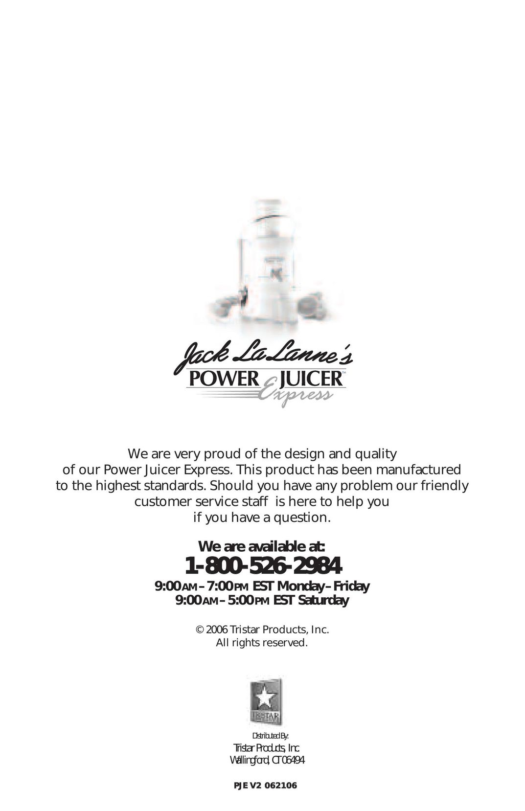 Jack Lananne's Power Juicer PPJJEE VV22 Juicer User Manual