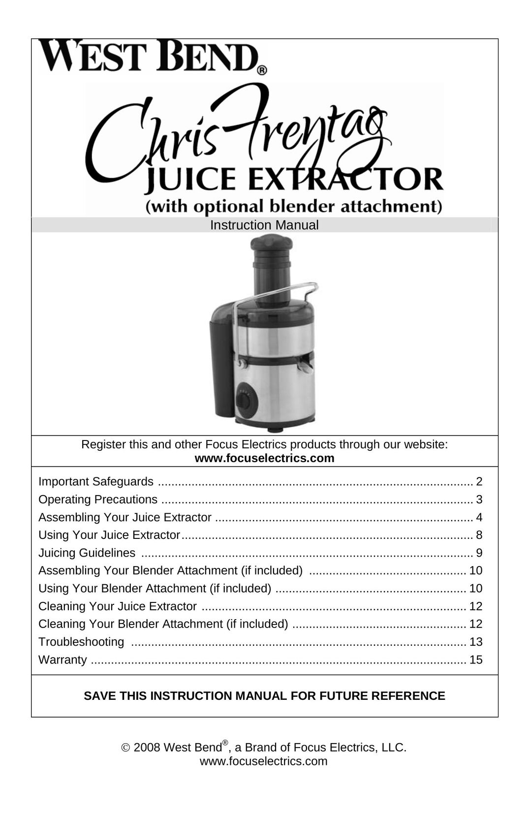 West Bend 7000CF Juicer User Manual