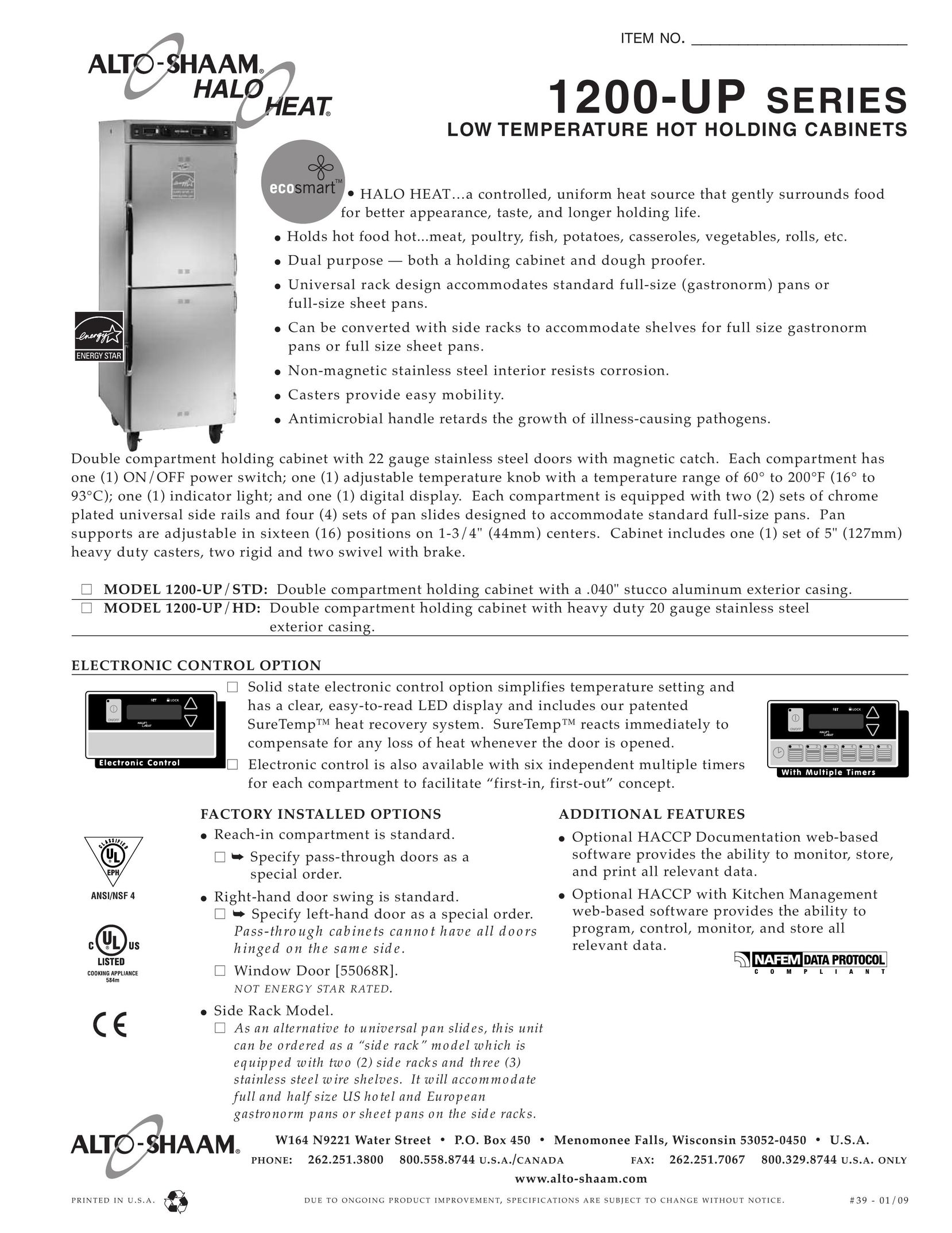 Alto-Shaam 1200-UP/STD Kitchen Entertainment Center User Manual