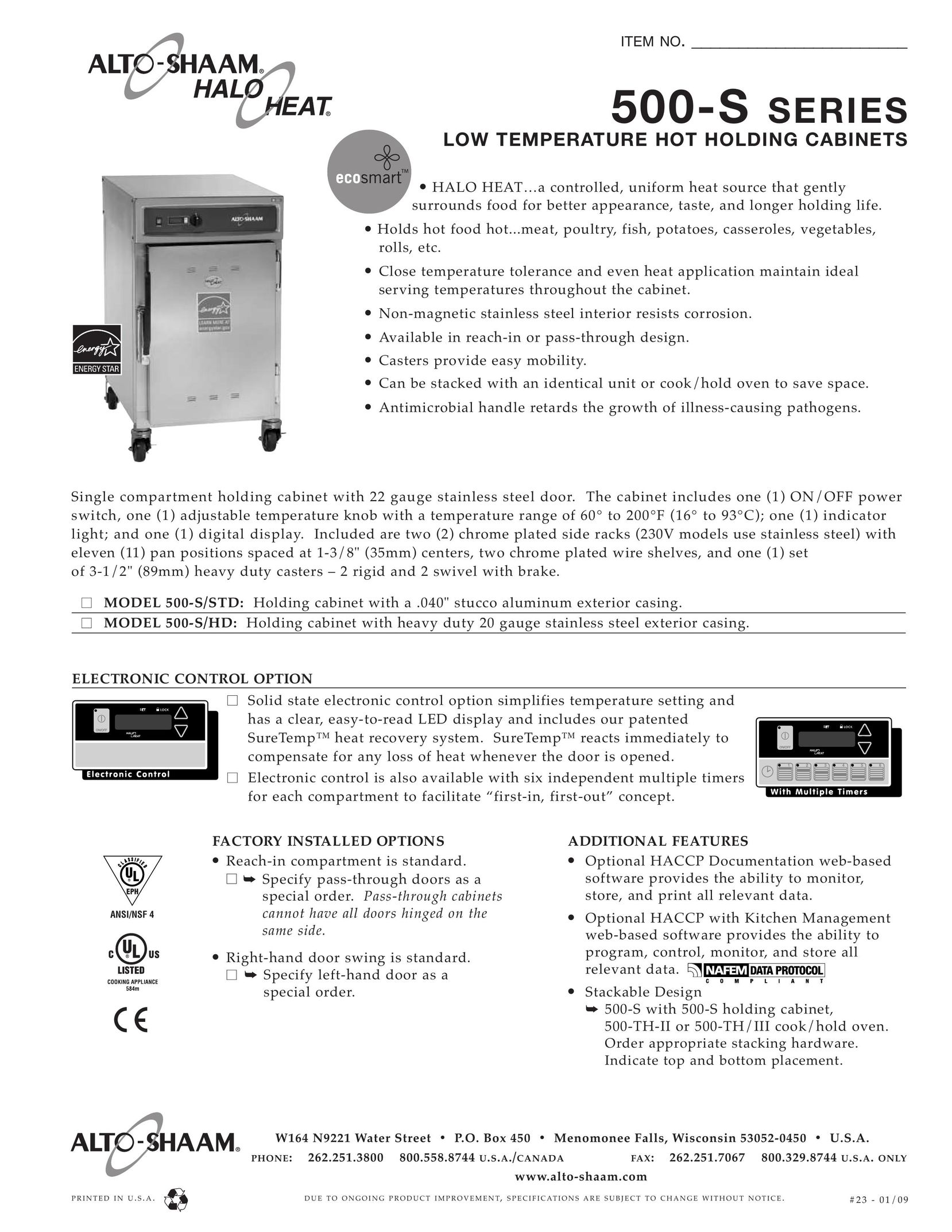 Alto-Shaam 500-S/HD Kitchen Entertainment Center User Manual