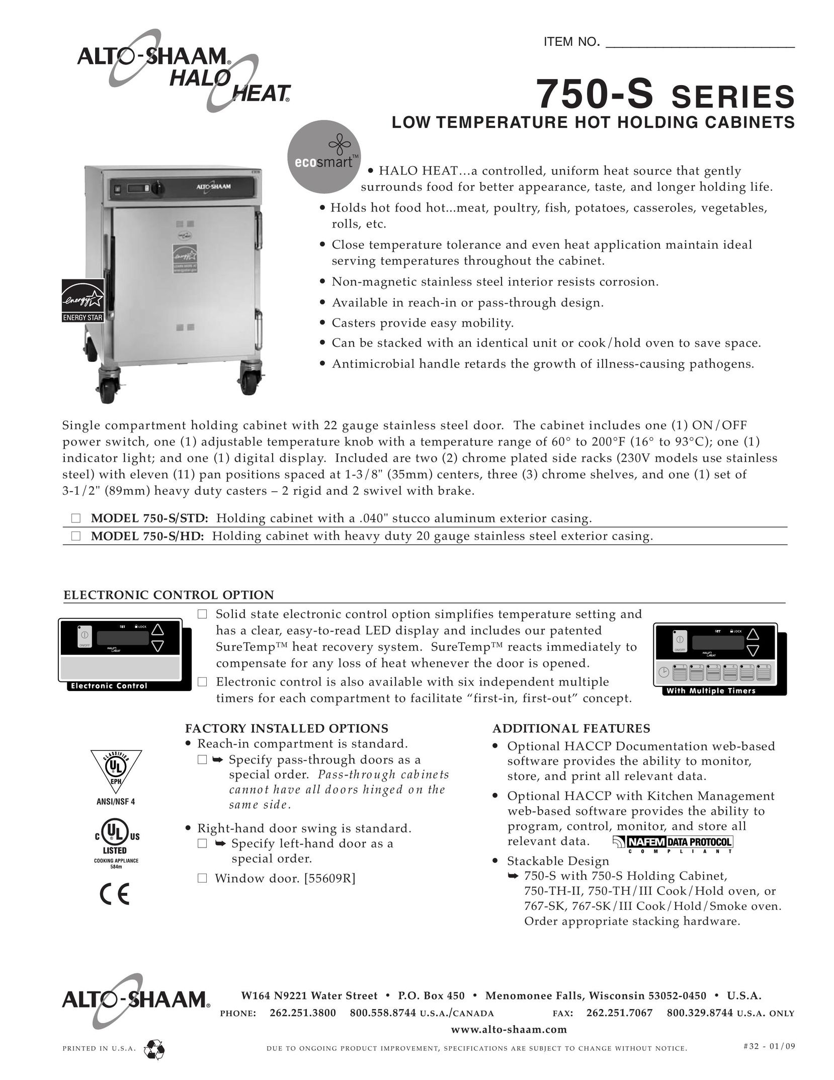 Alto-Shaam 750-S SERIES Kitchen Entertainment Center User Manual