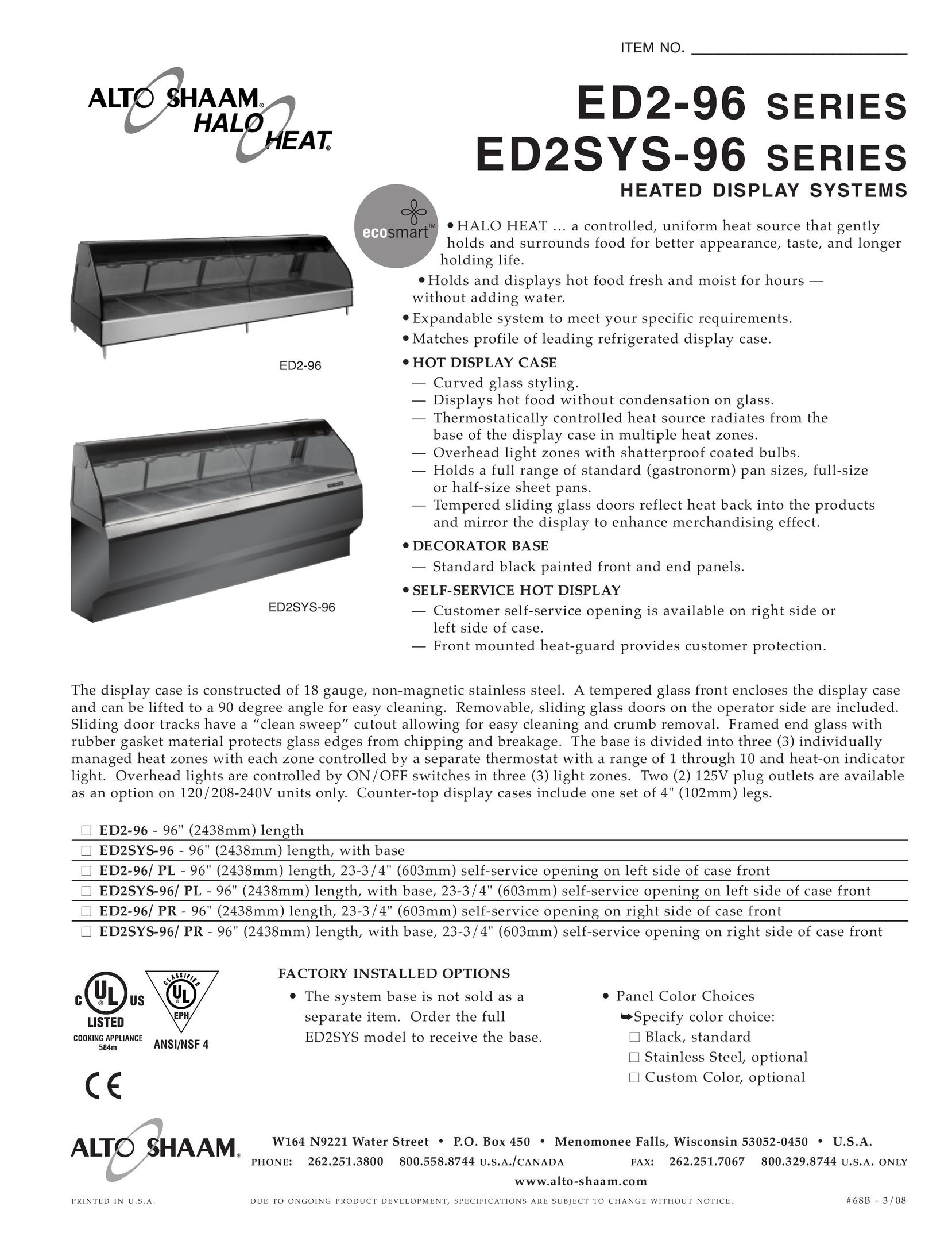 Alto-Shaam ED2SYS-96 Kitchen Grill User Manual