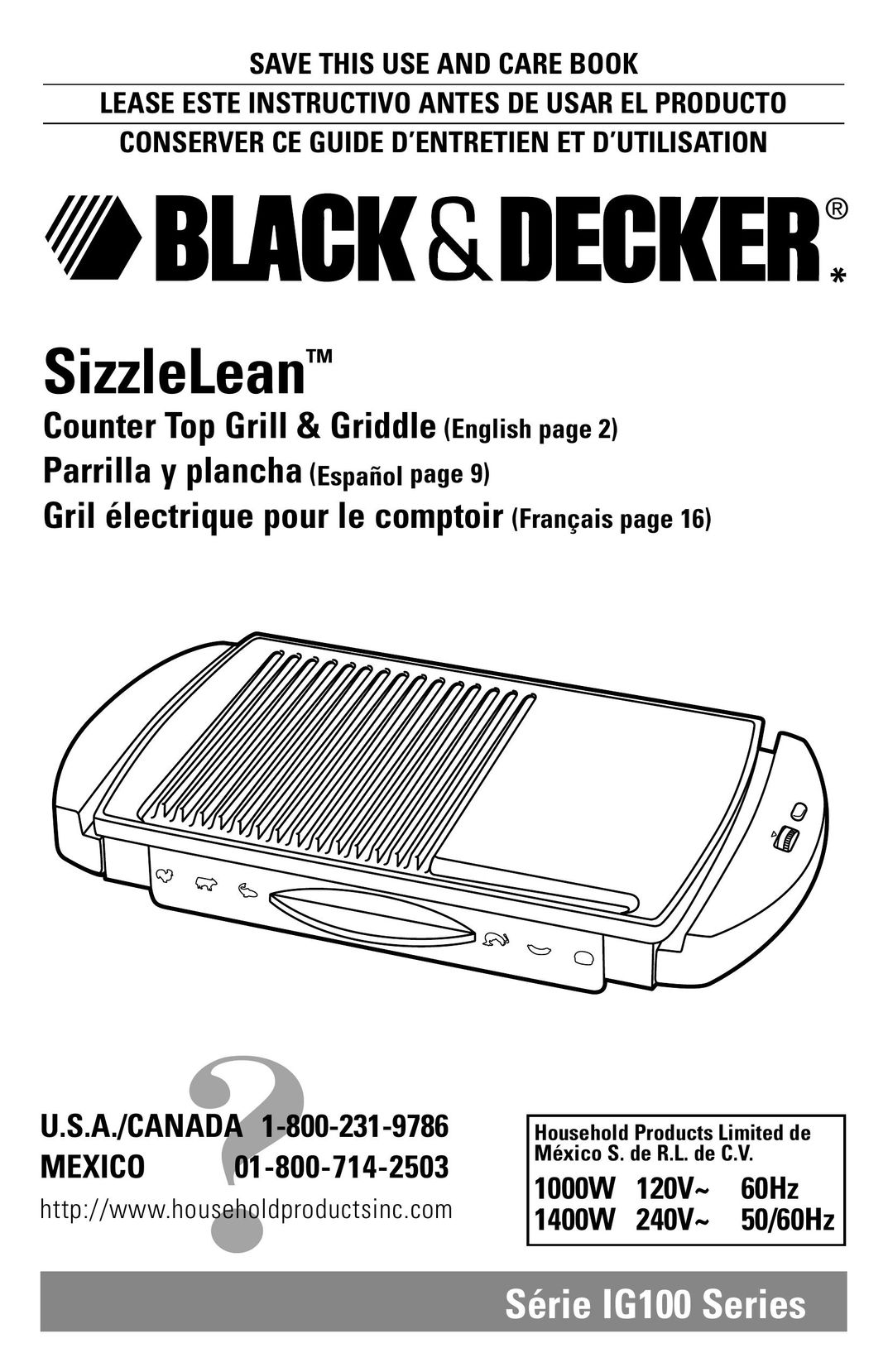 Black & Decker IG100 Kitchen Grill User Manual
