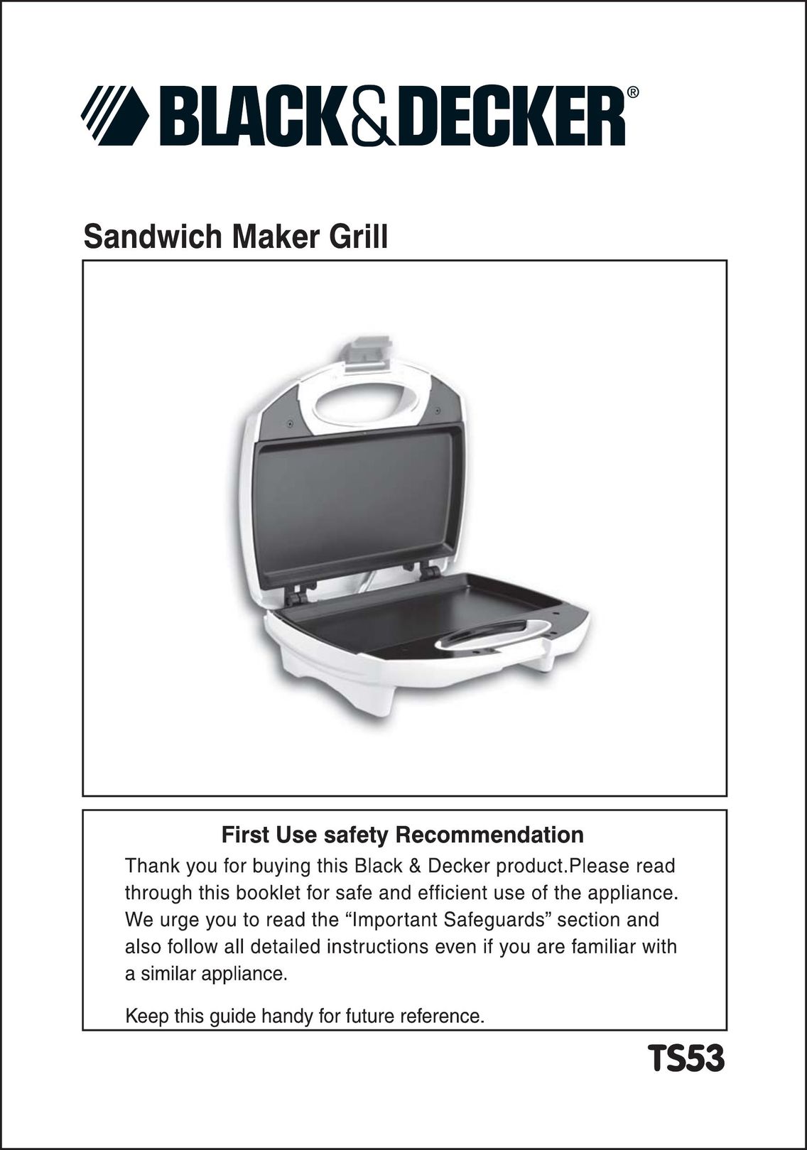 Black & Decker TS53 Kitchen Grill User Manual