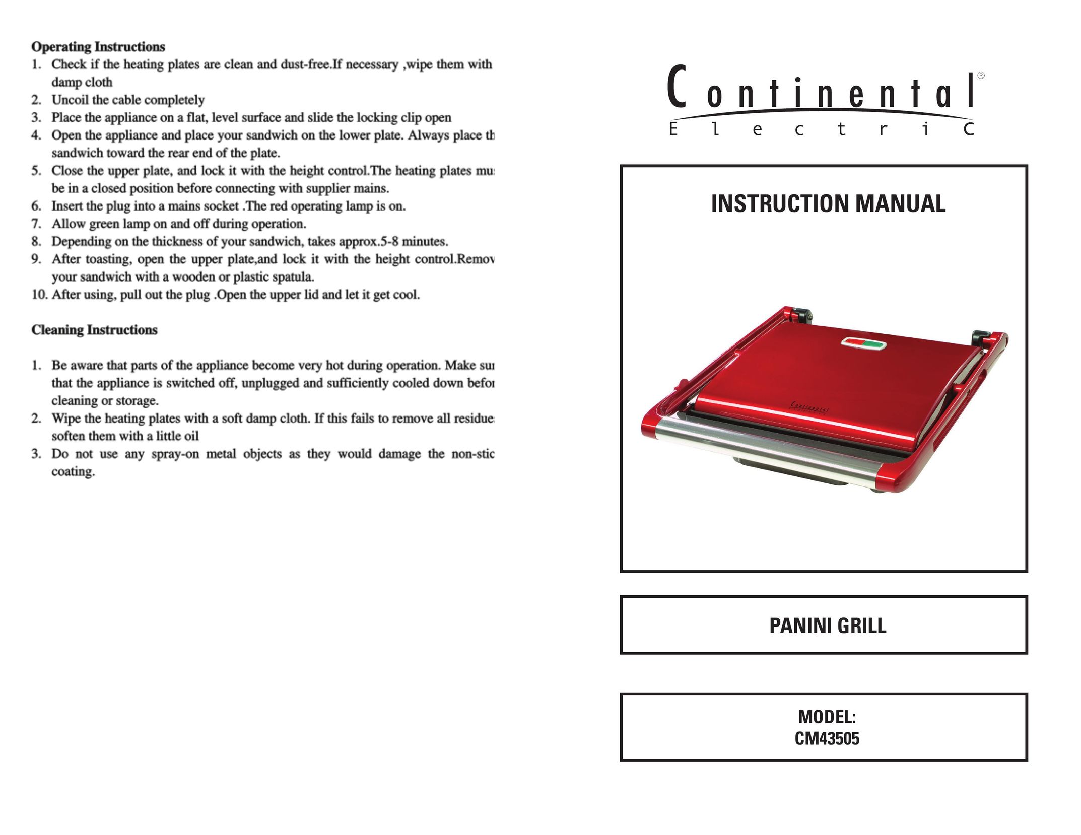 Continental CM43505 Kitchen Grill User Manual