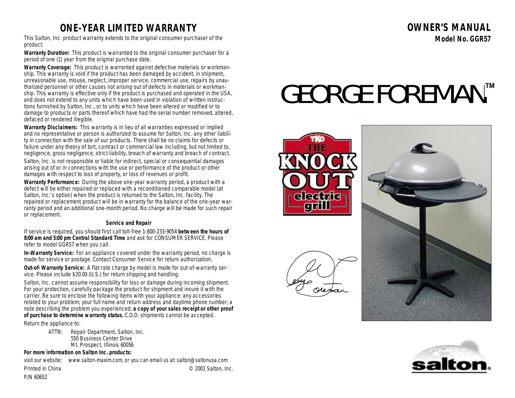 George Foreman GGR57 Kitchen Grill User Manual