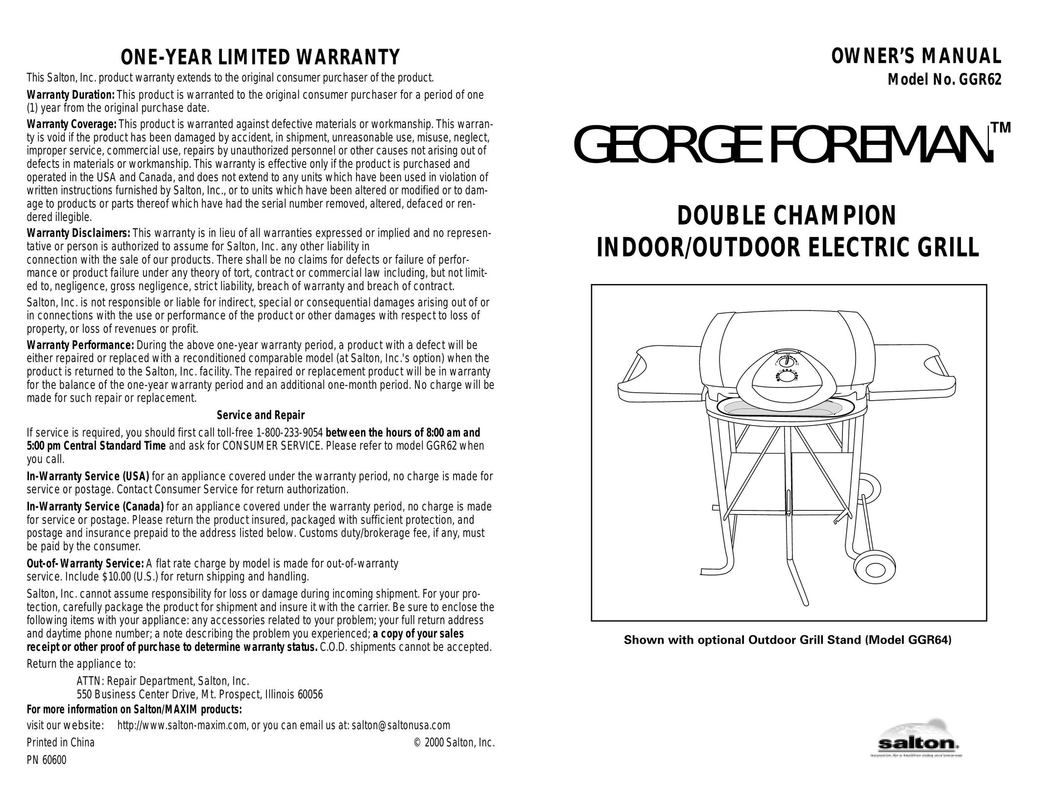 George Foreman GGR62 Kitchen Grill User Manual