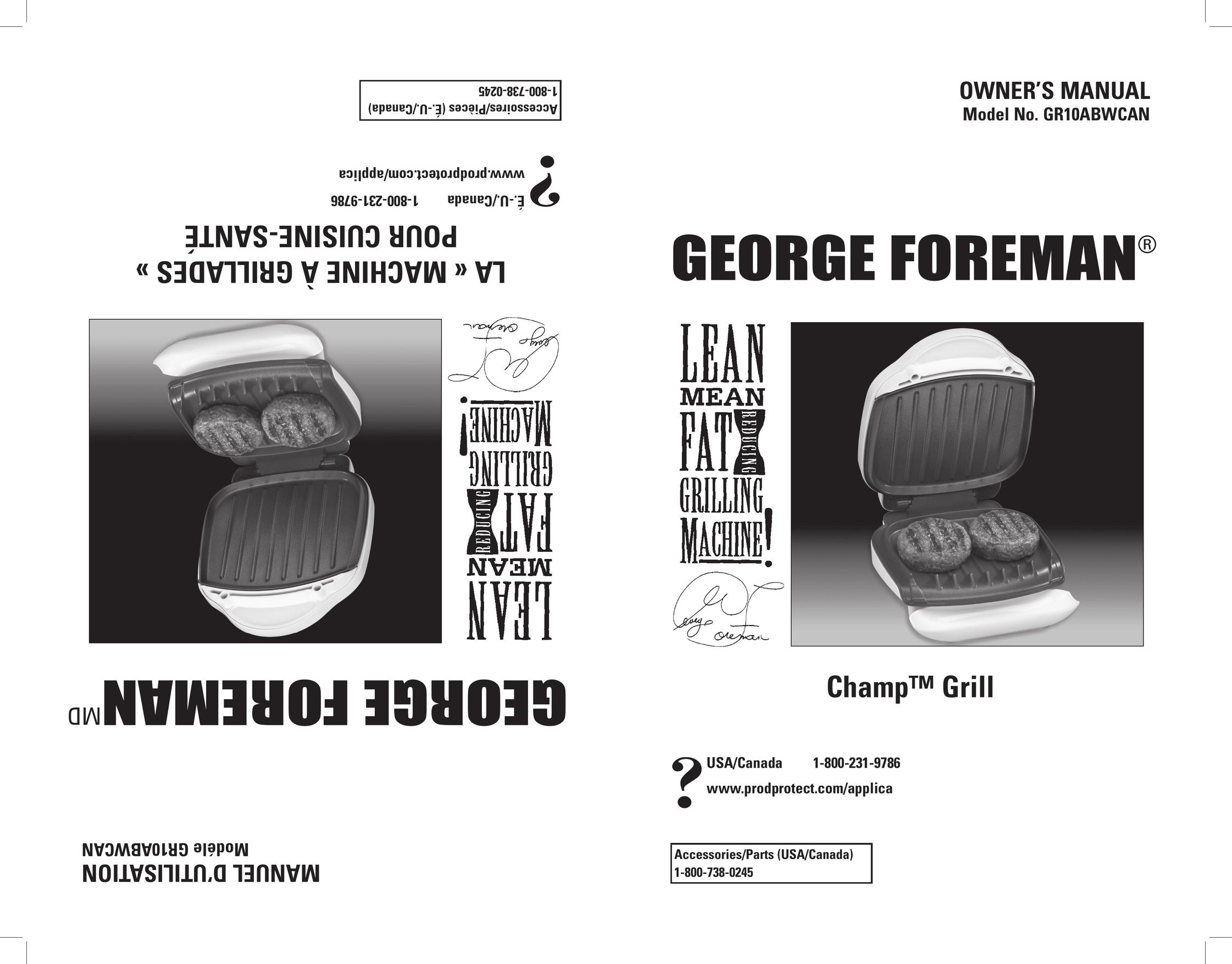 George Foreman GR10ABWCAN Kitchen Grill User Manual