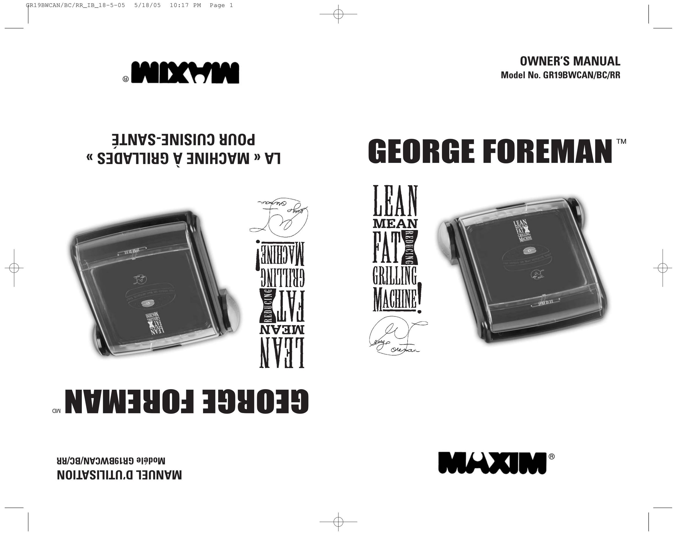 George Foreman GR19BWCAN Kitchen Grill User Manual