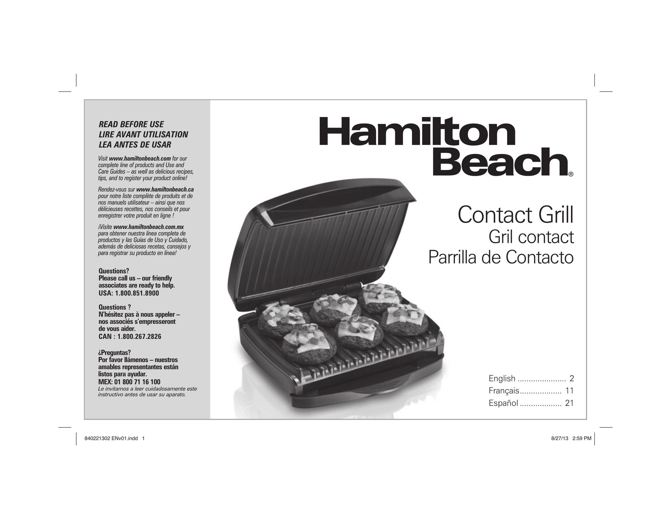 Hamilton Beach 25335 Kitchen Grill User Manual