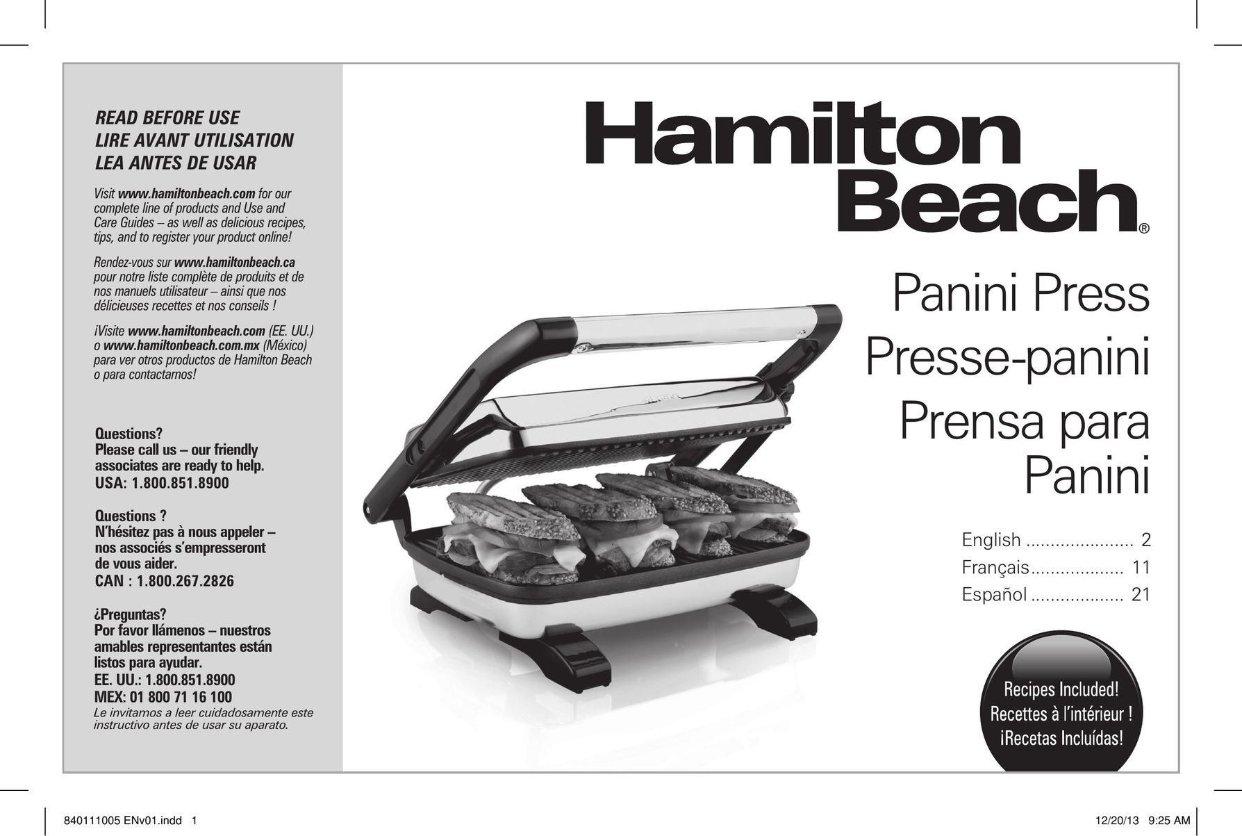 Hamilton Beach 25450 Kitchen Grill User Manual