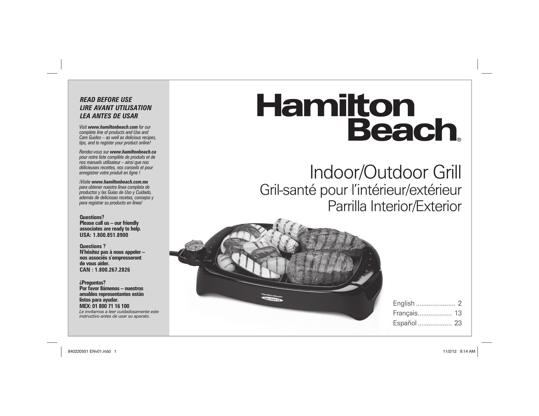 Hamilton Beach 31605N Kitchen Grill User Manual