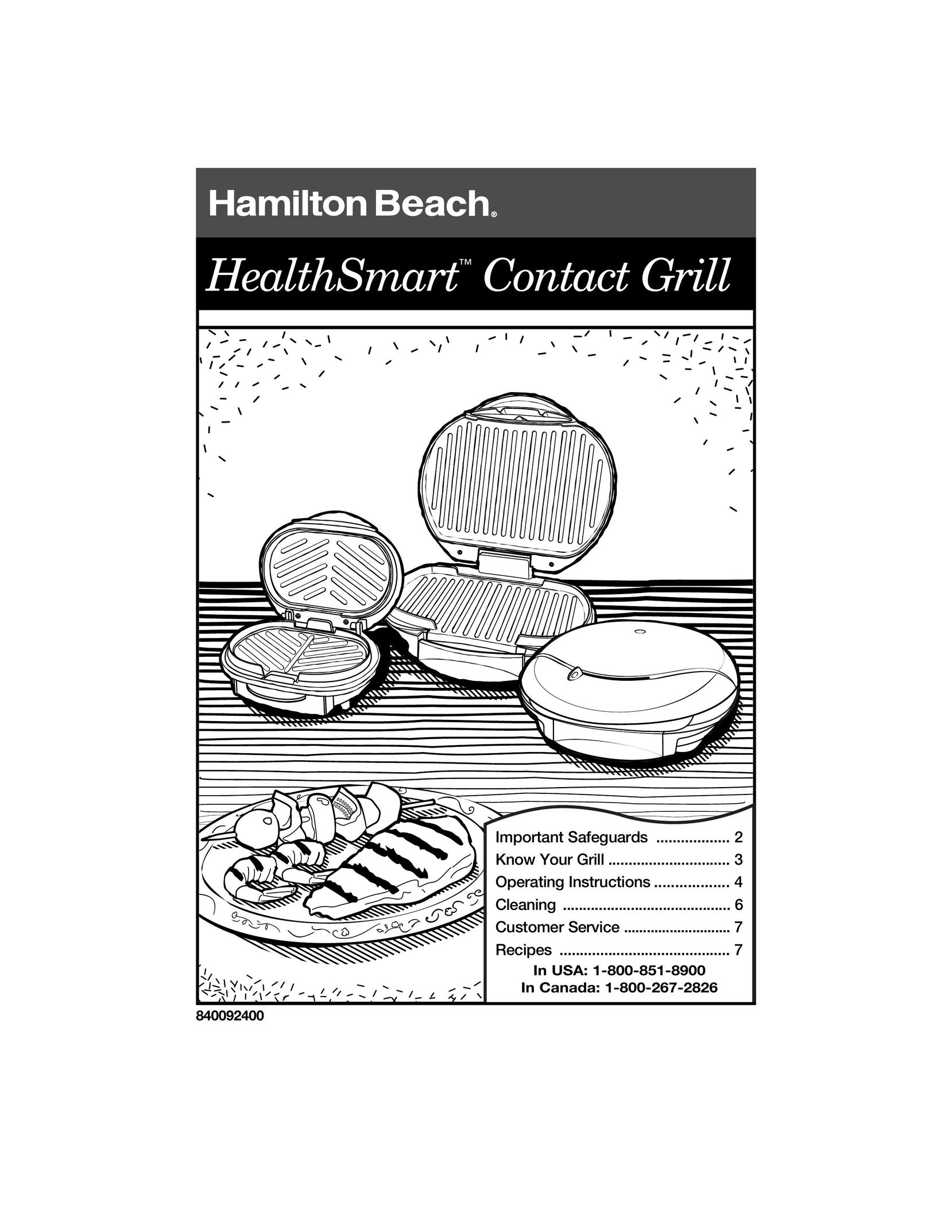 Hamilton Beach 840092400 Kitchen Grill User Manual