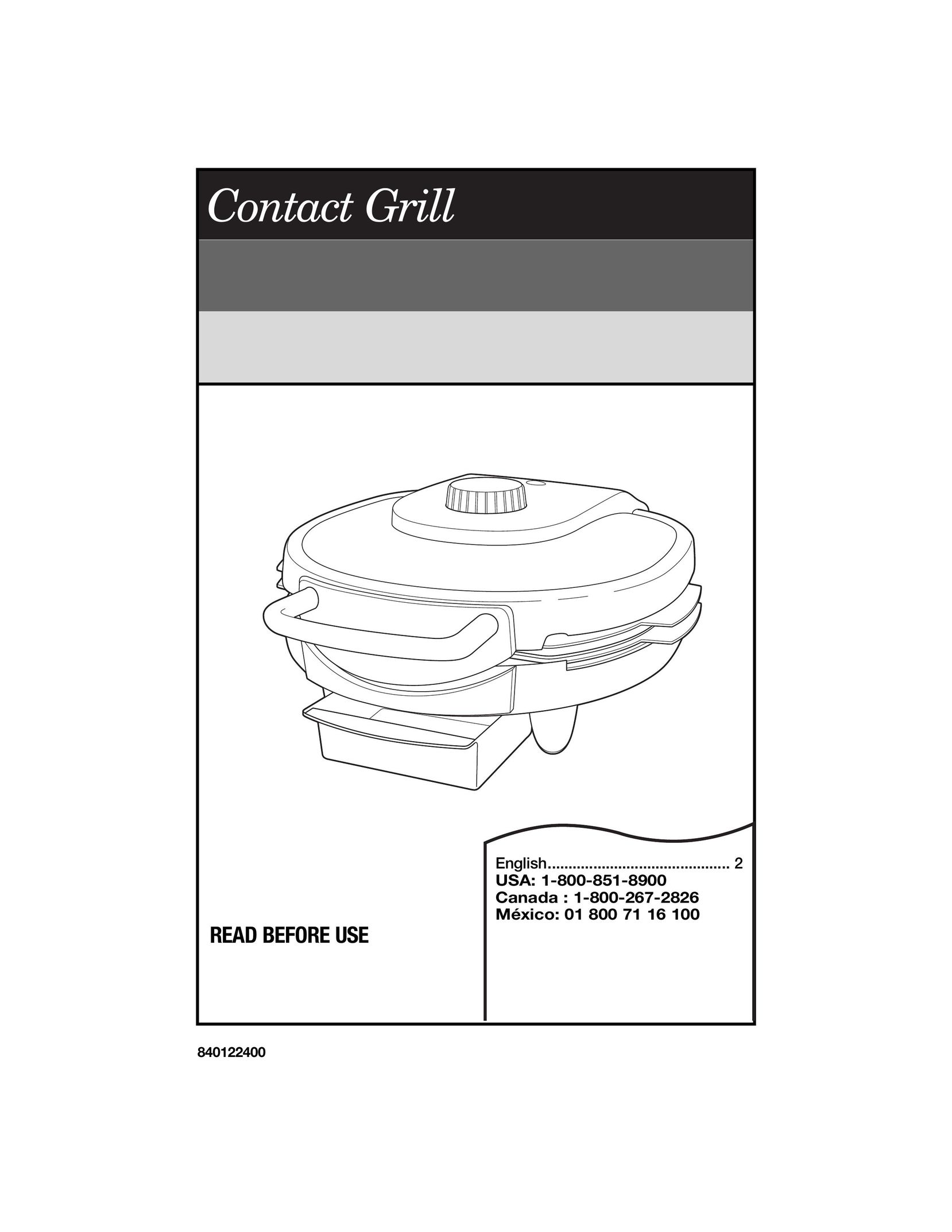 Hamilton Beach Contact Grill Kitchen Grill User Manual