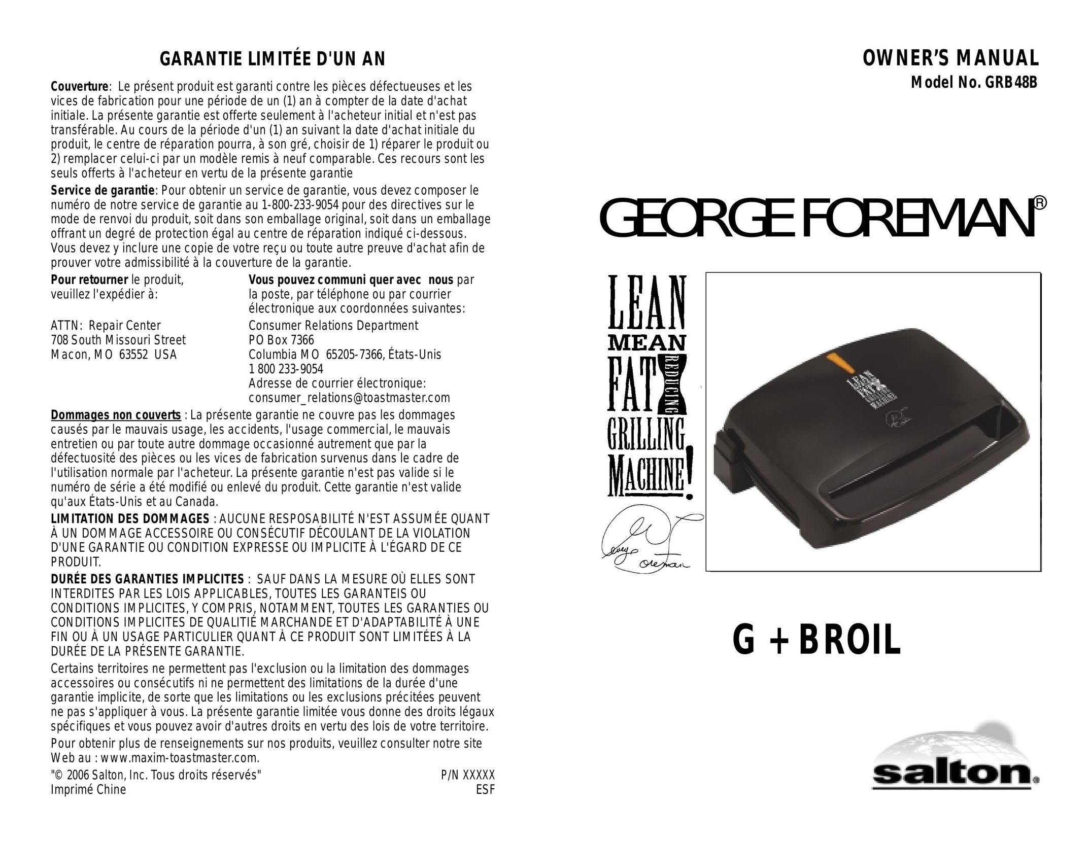 Toastmaster GRB48B Kitchen Grill User Manual
