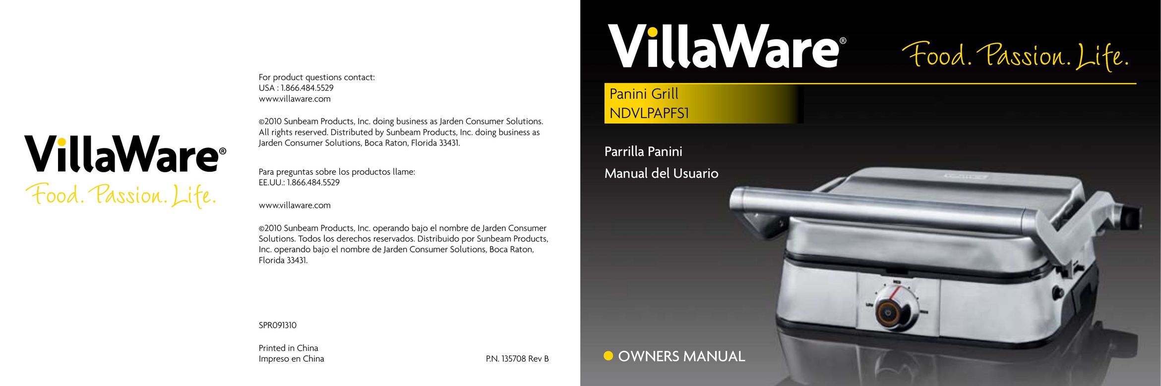 Villaware NDVLPAPFS1 Kitchen Grill User Manual