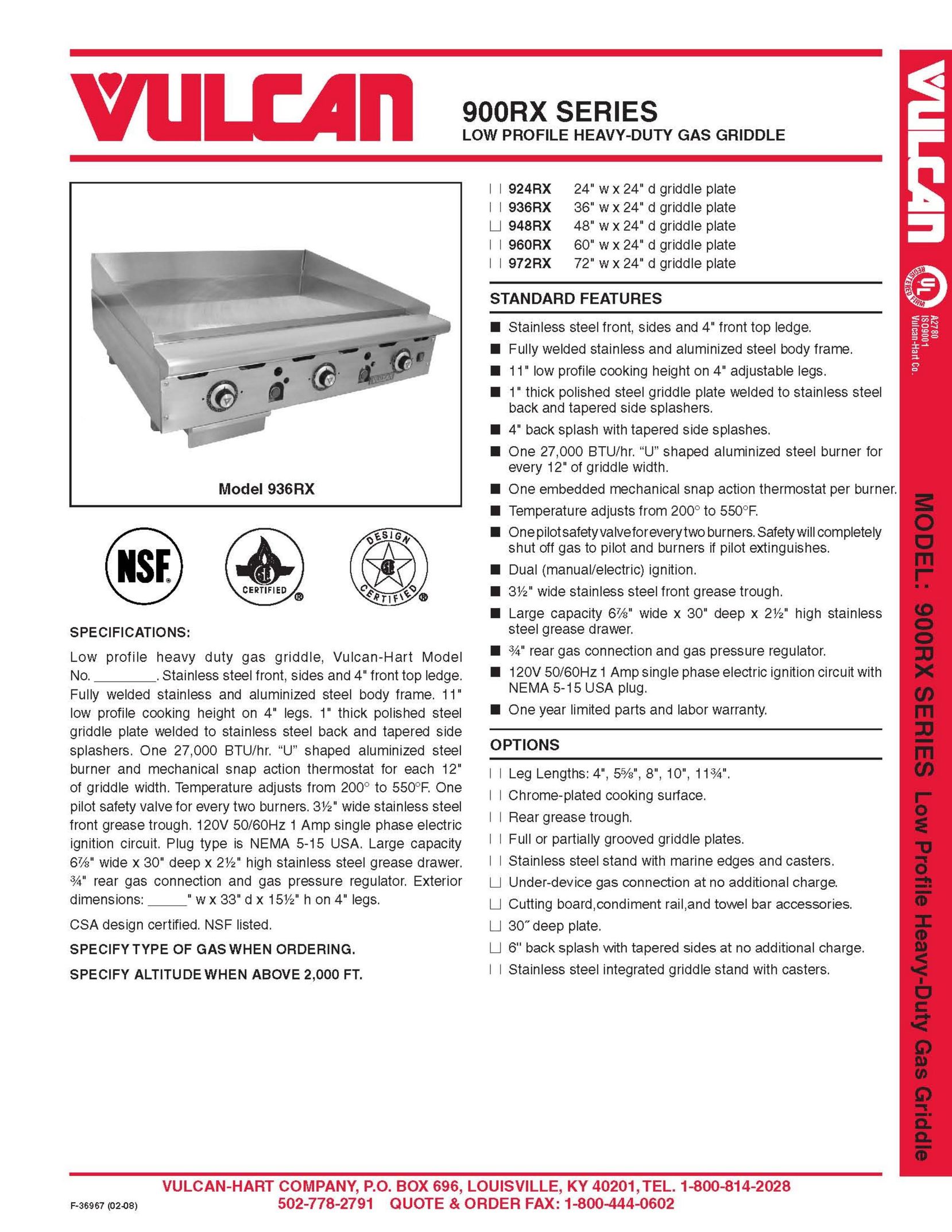 Vulcan-Hart 960RX Kitchen Grill User Manual