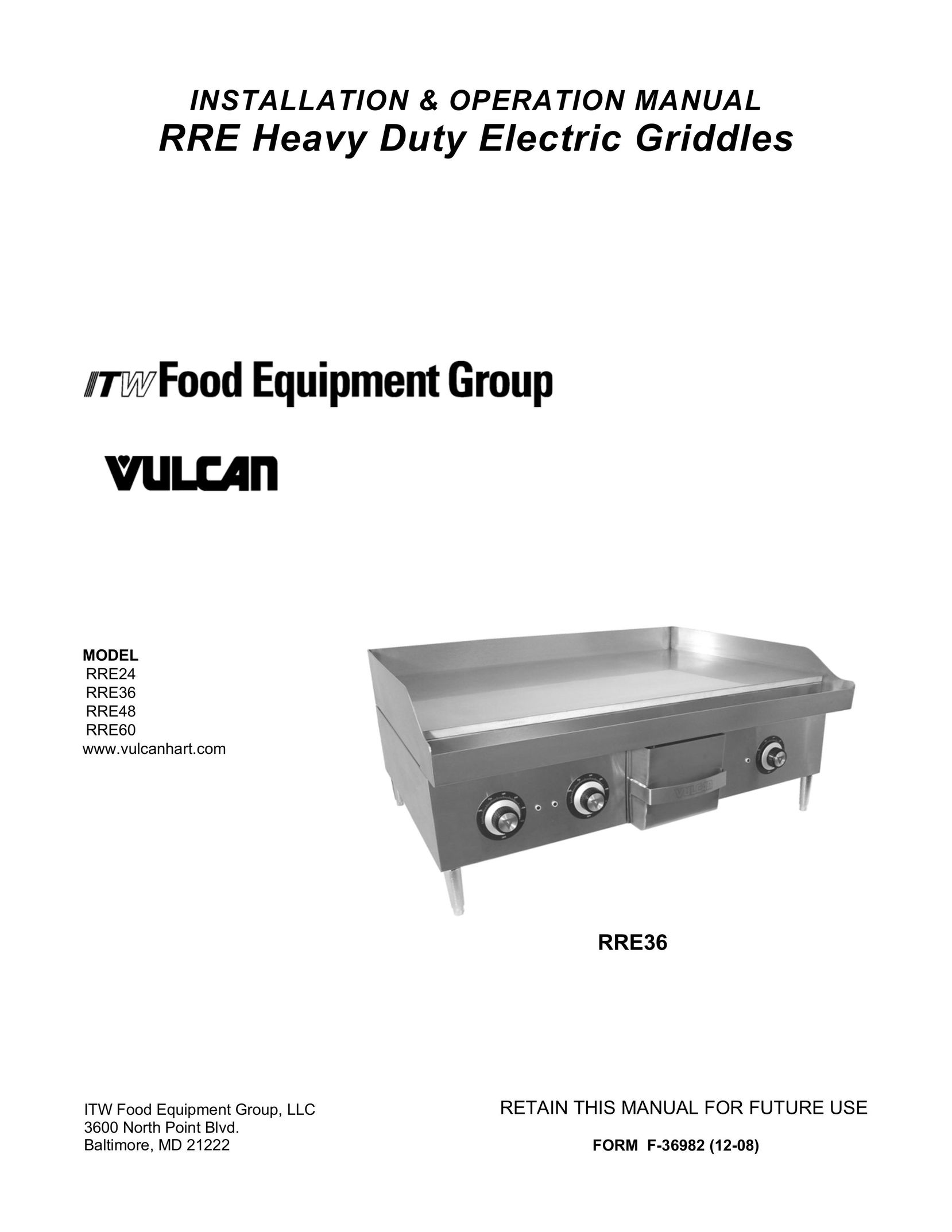 Vulcan-Hart RRE60 Kitchen Grill User Manual