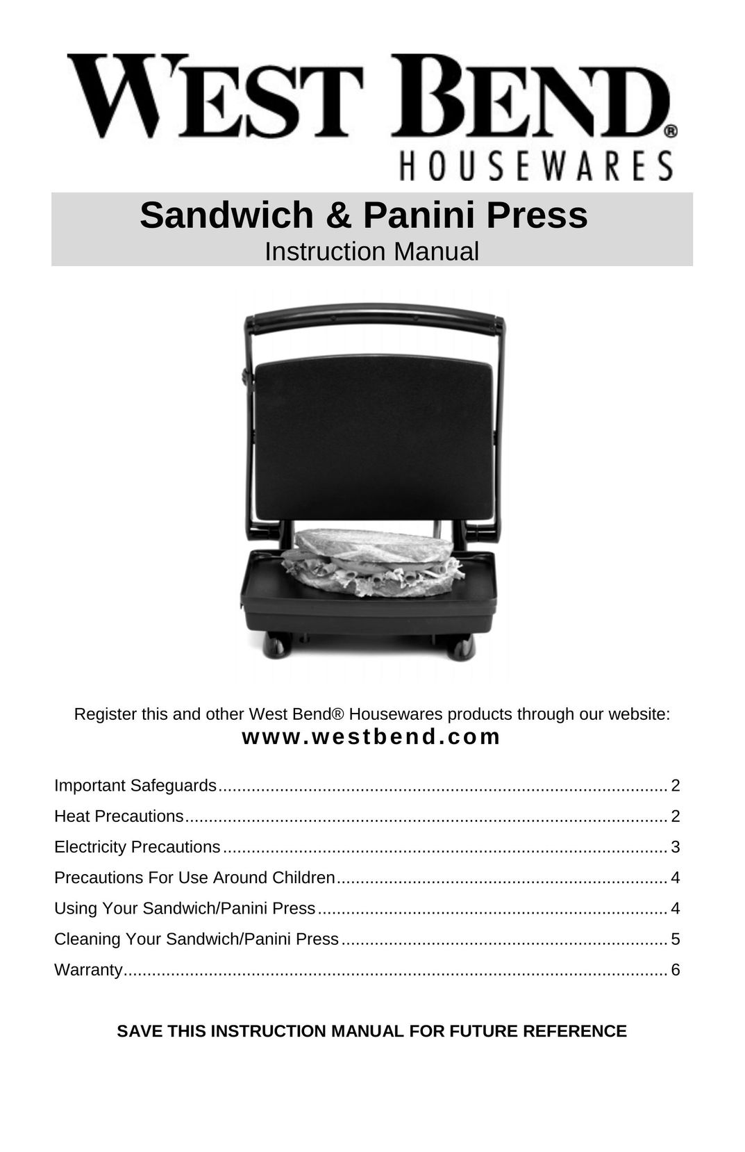 West Bend Sandwich Maker Kitchen Grill User Manual