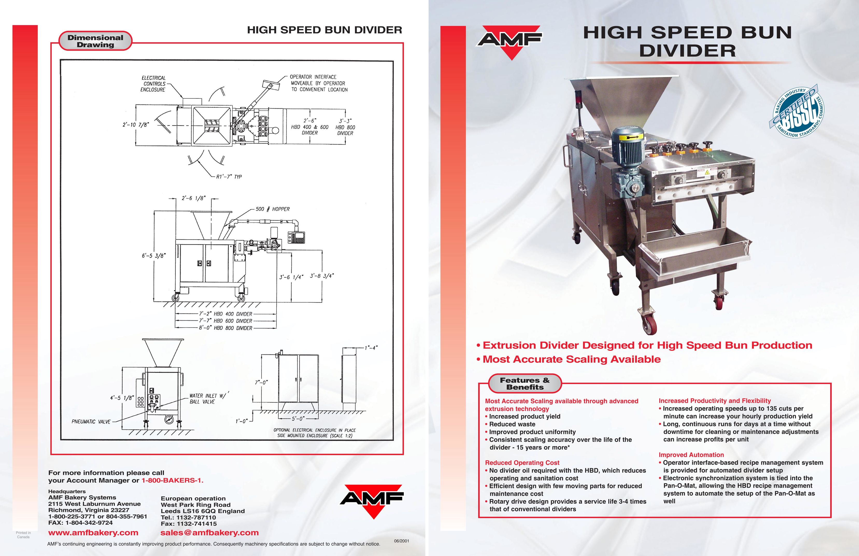AMF High Speed Bun Divider Kitchen Utensil User Manual