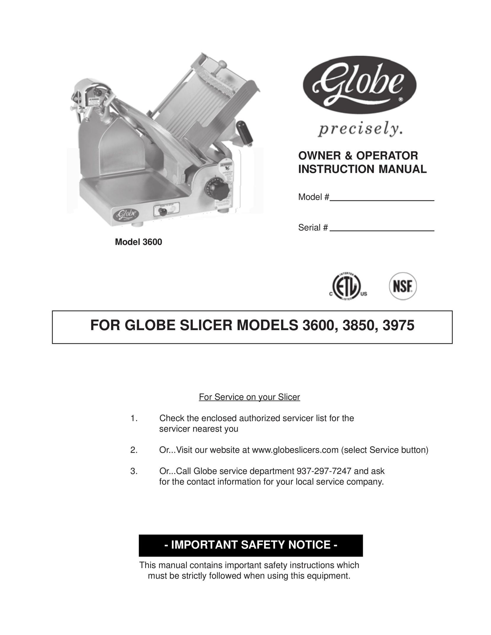 Globe 3975 Model 3600 Kitchen Utensil User Manual