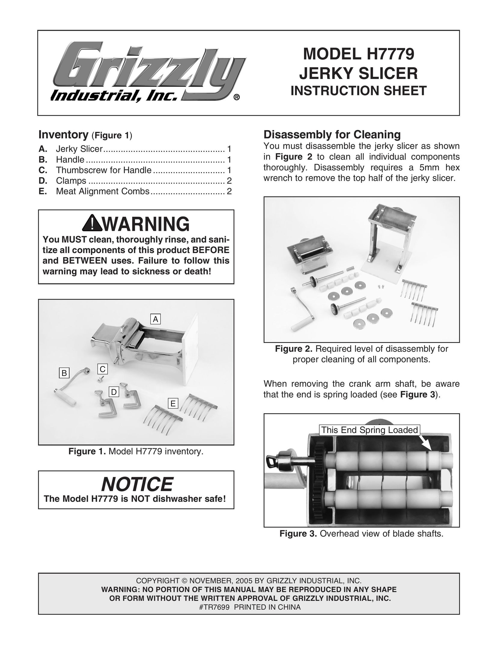 Grizzly H7779 Kitchen Utensil User Manual
