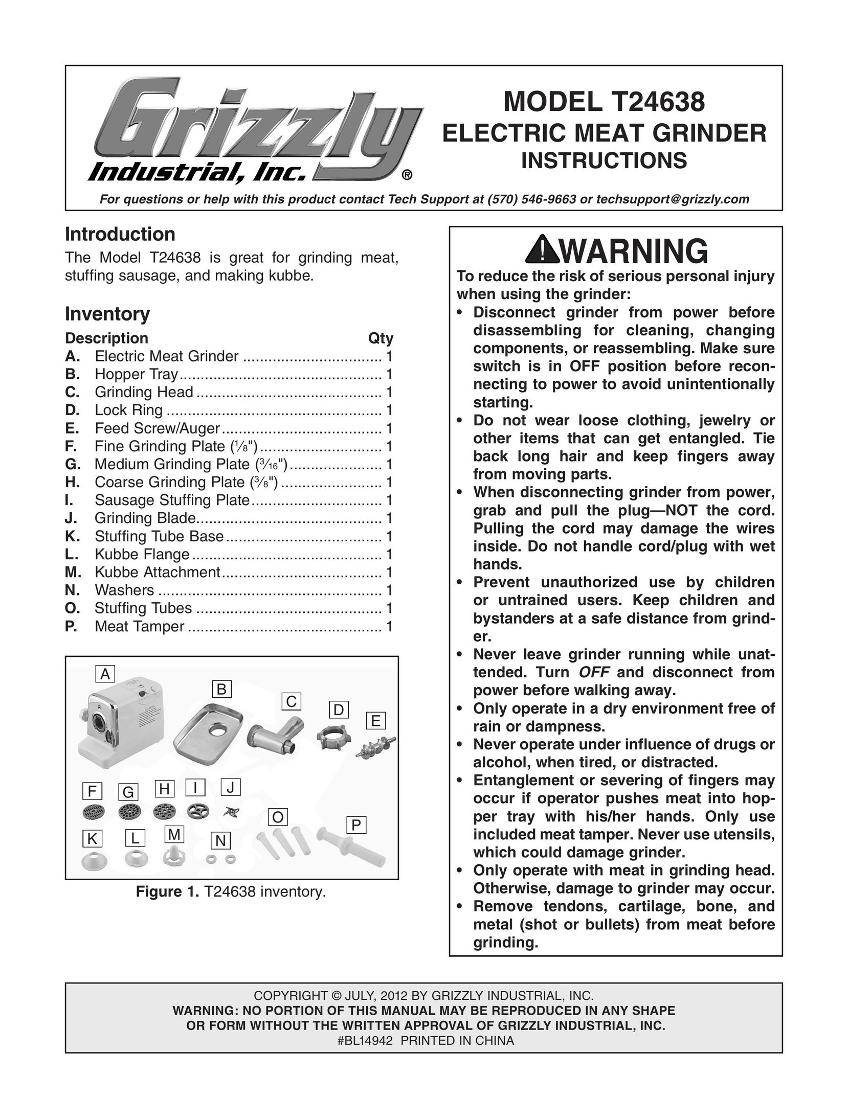 Grizzly T24638 Kitchen Utensil User Manual