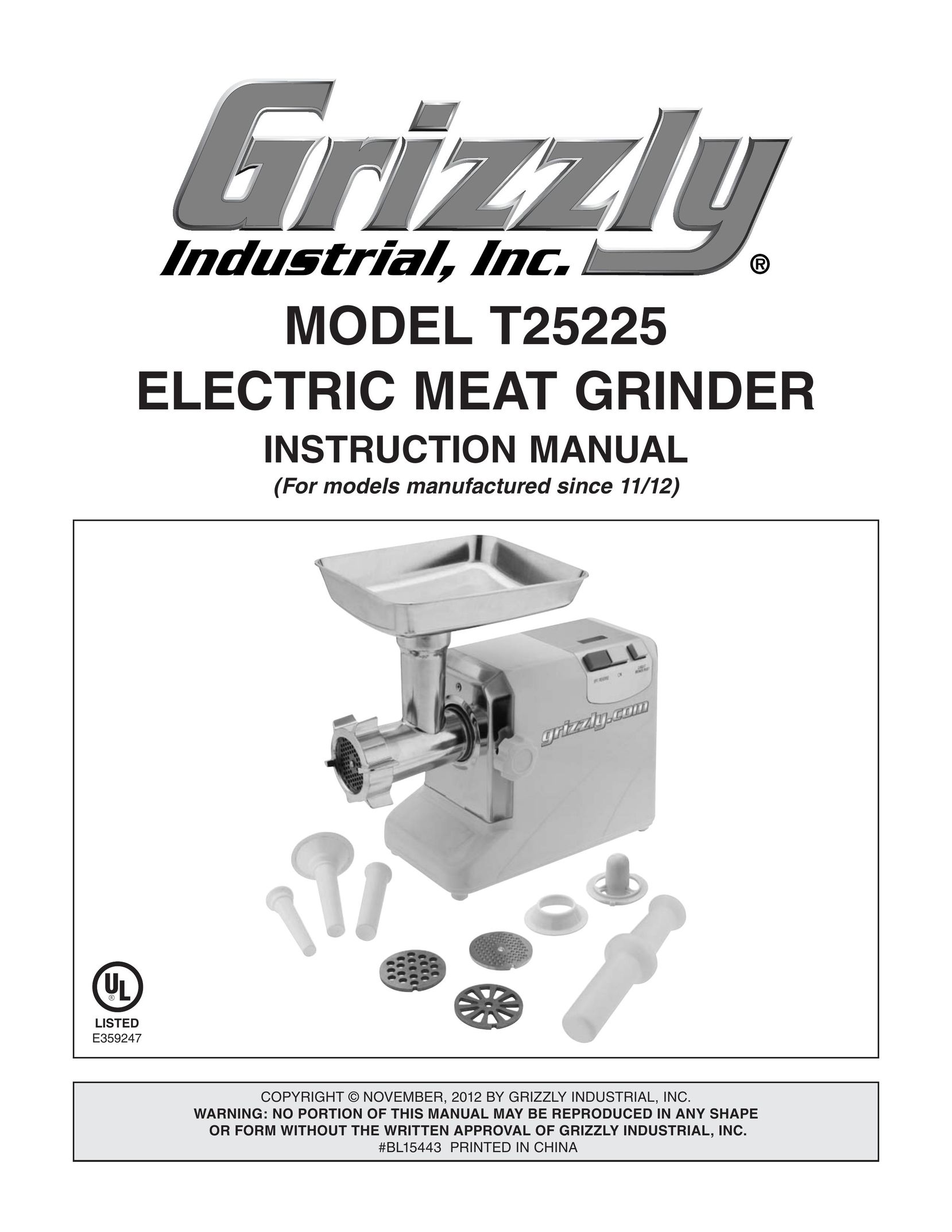 Grizzly T25225 Kitchen Utensil User Manual