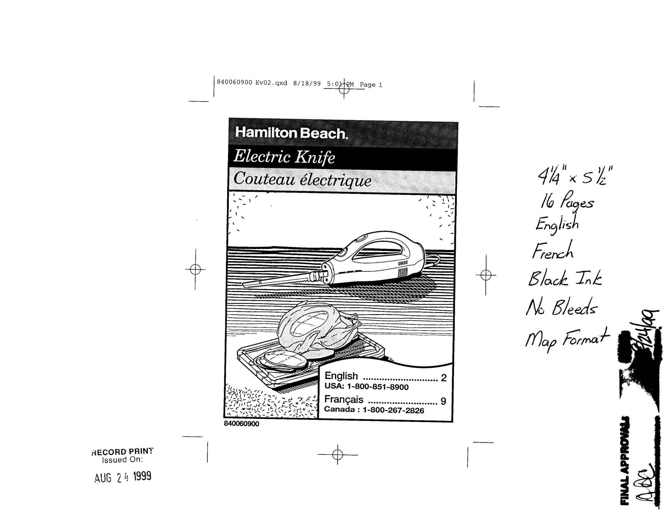 Hamilton Beach 8400060900 Kitchen Utensil User Manual