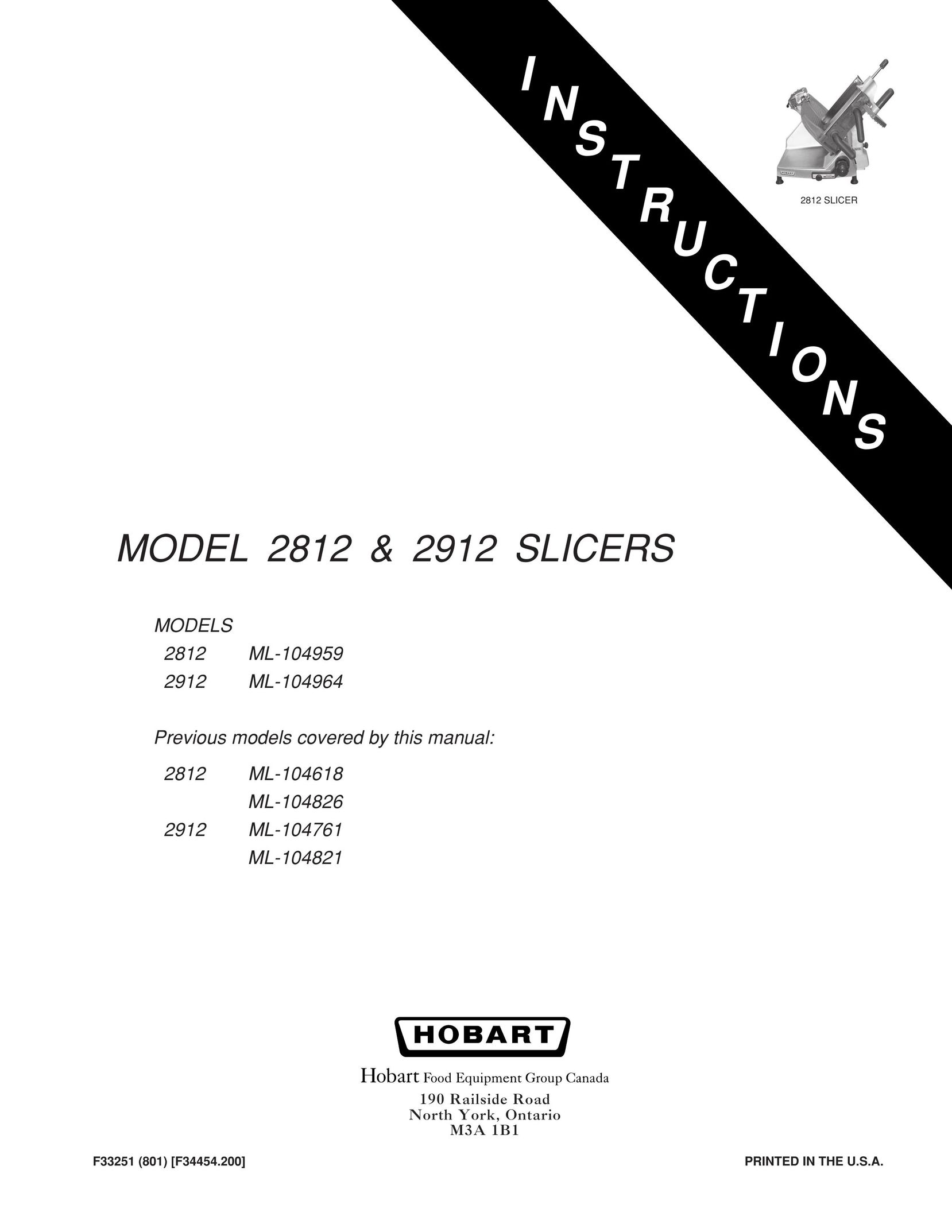Hobart 2812 ML-104826 Kitchen Utensil User Manual