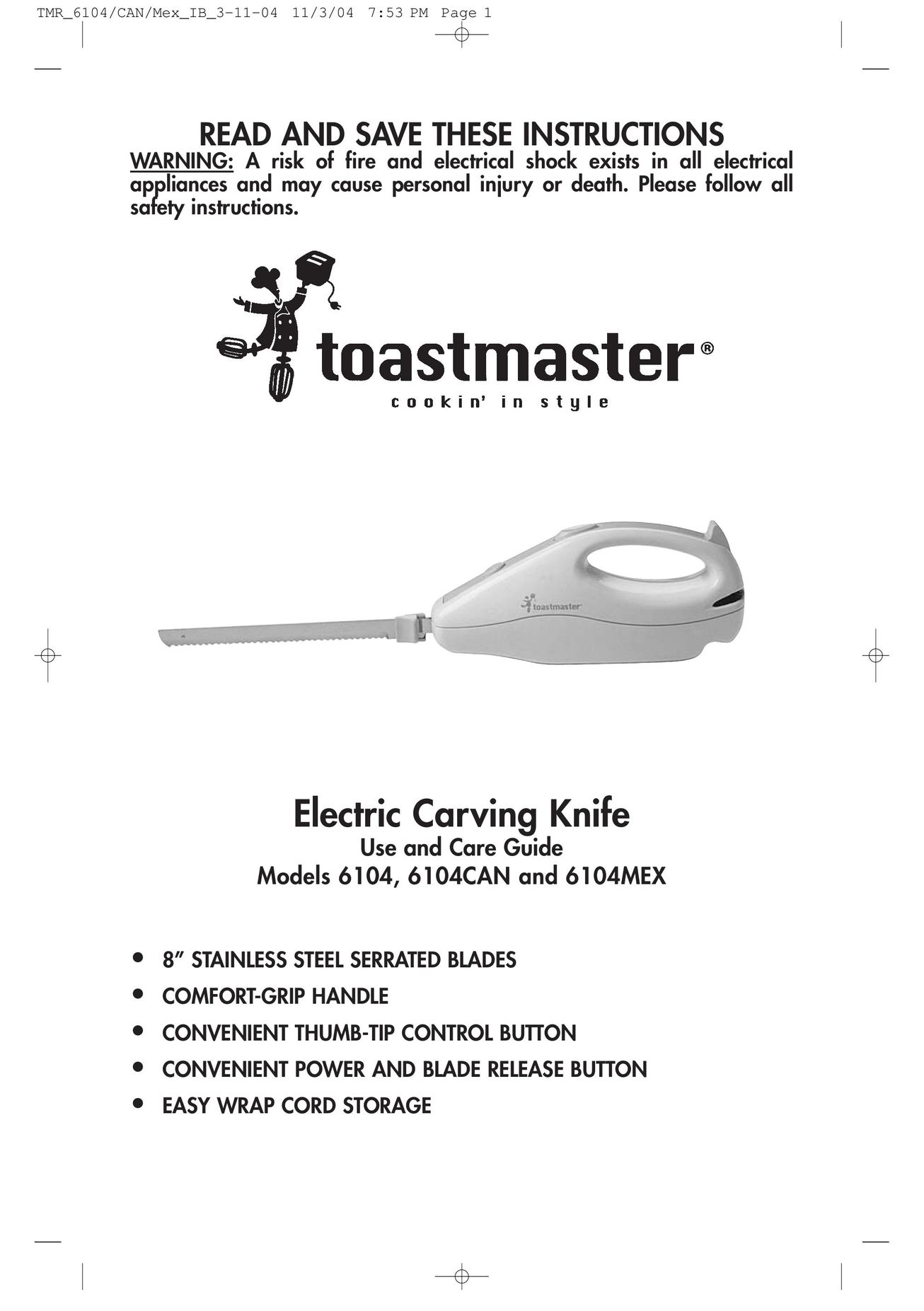 Toastmaster 6104MEX Kitchen Utensil User Manual