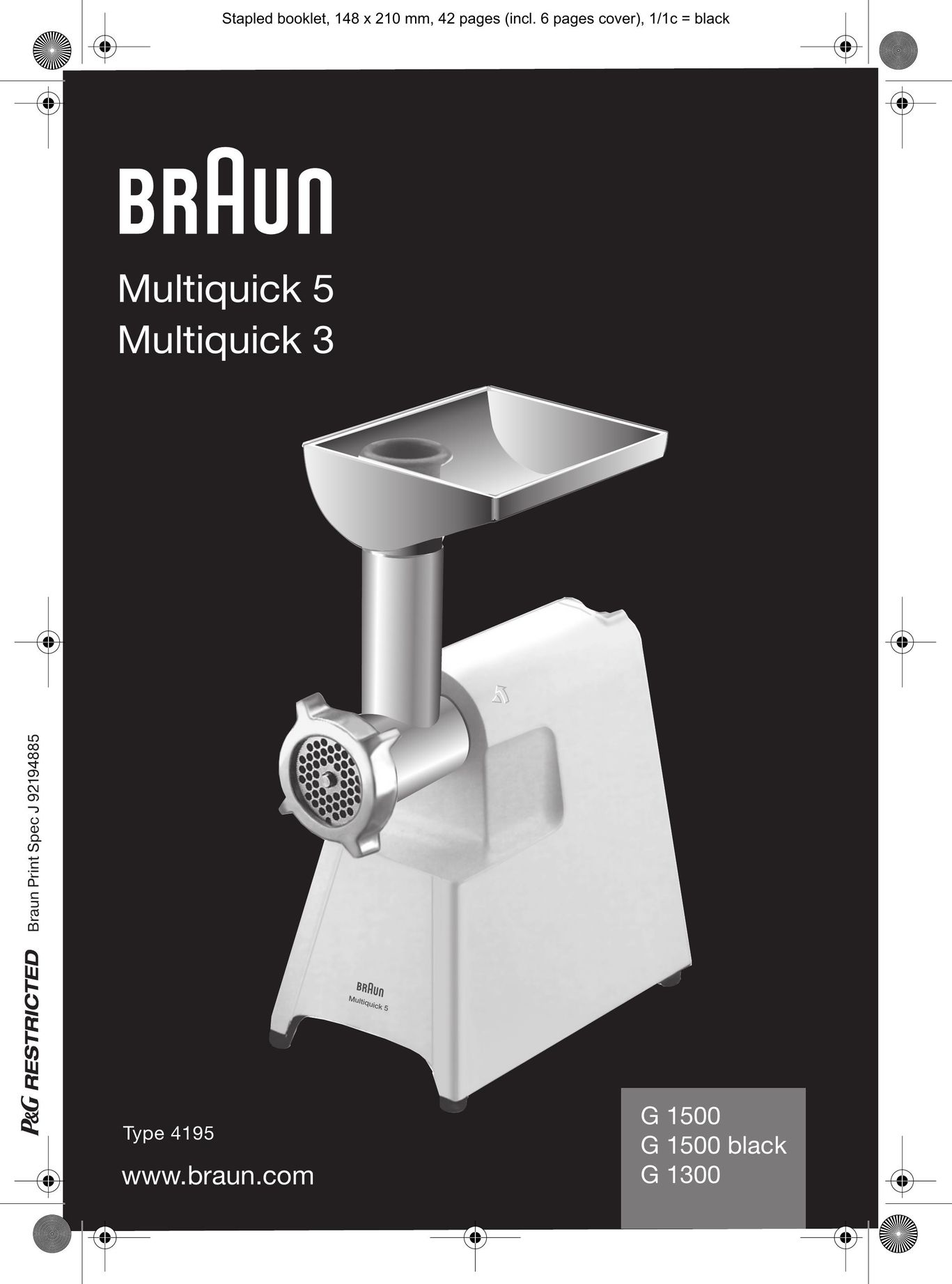 Braun G 1500 Meat Grinder User Manual