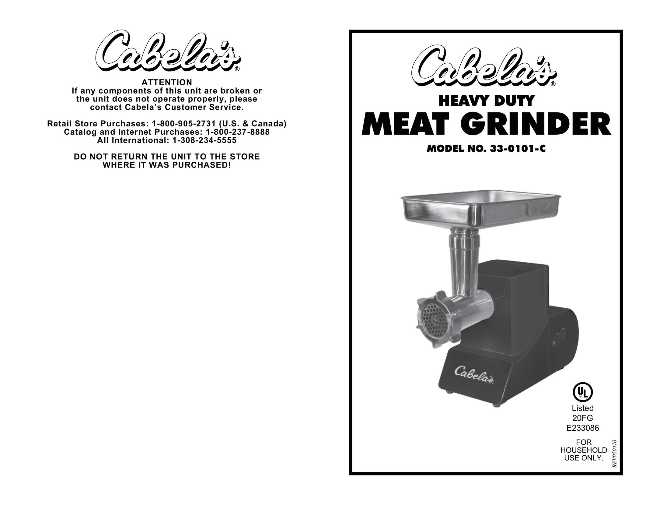 Cabela's 33-0101-C Meat Grinder User Manual