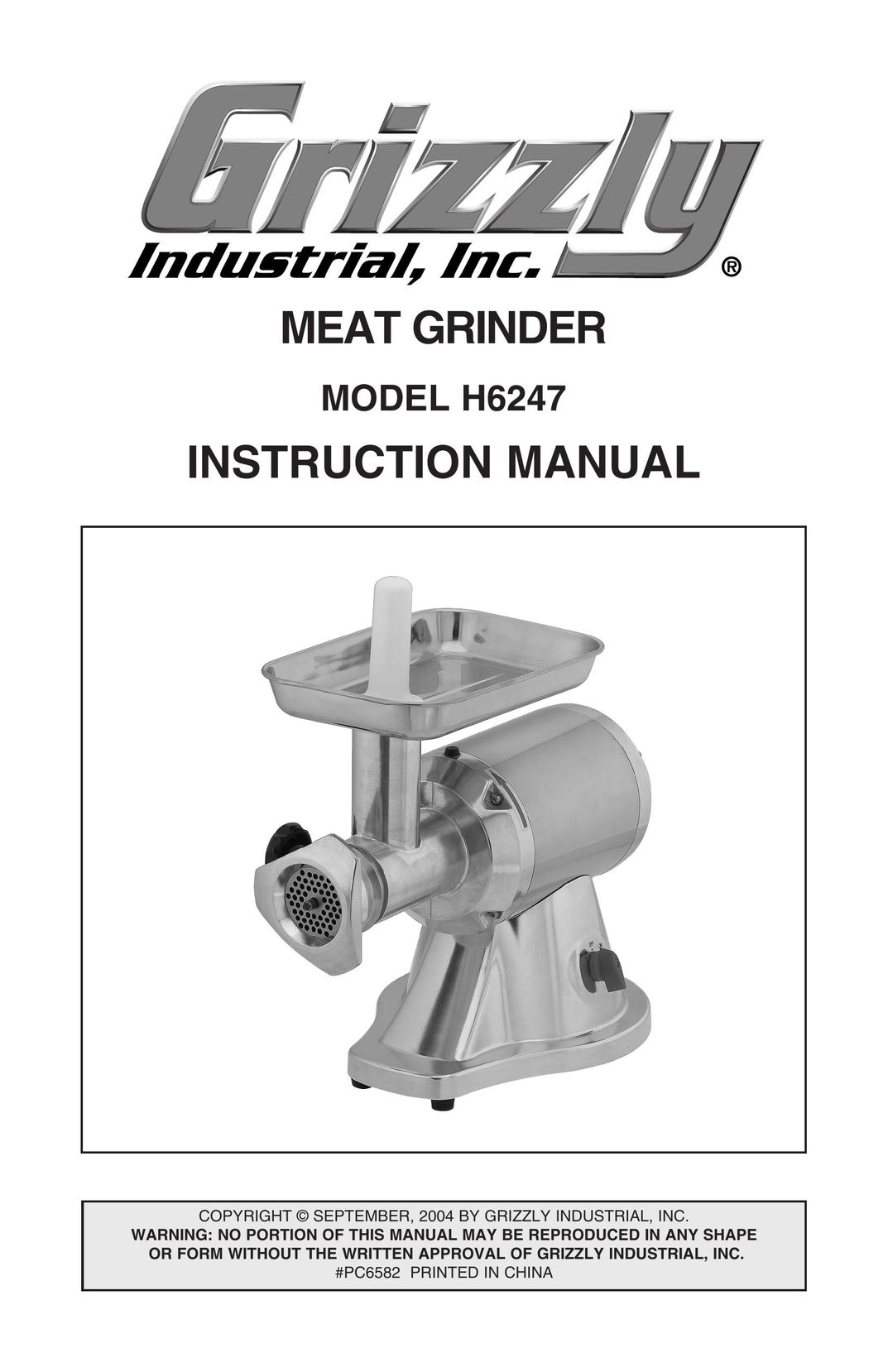 Grizzly H6247 Meat Grinder User Manual